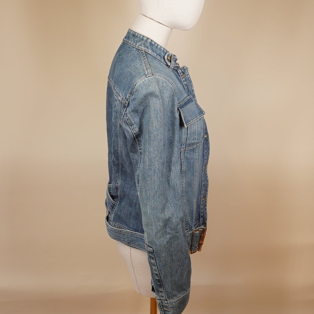 PRE-OWNED GUCCI Bamboo Belt Denim Jacket S-M