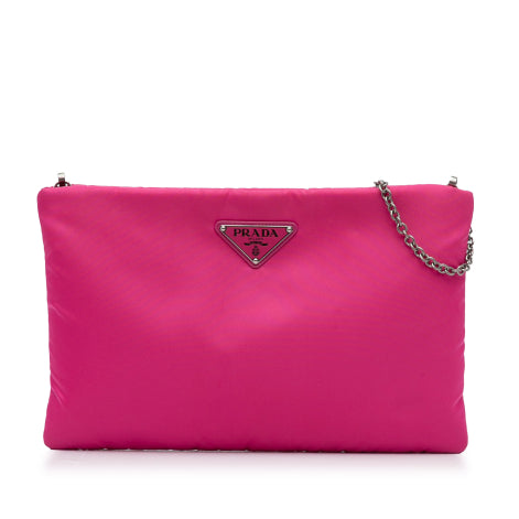 PRADA - Pink Tessuto Fluo Clutch on Chain