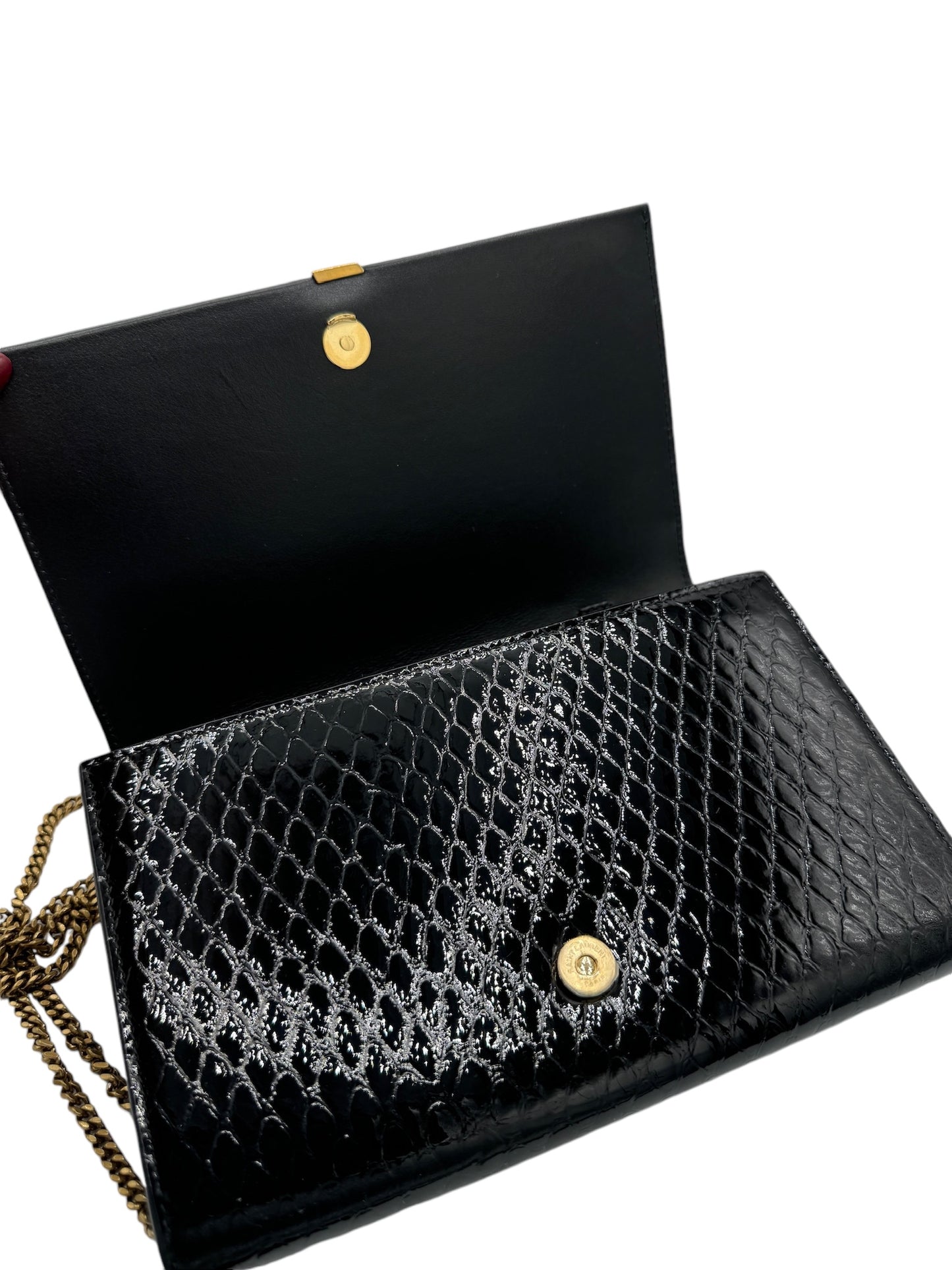 PRE-OWNED YSL- Black Embossed Monogram Chain Wallet Crossbody Bag