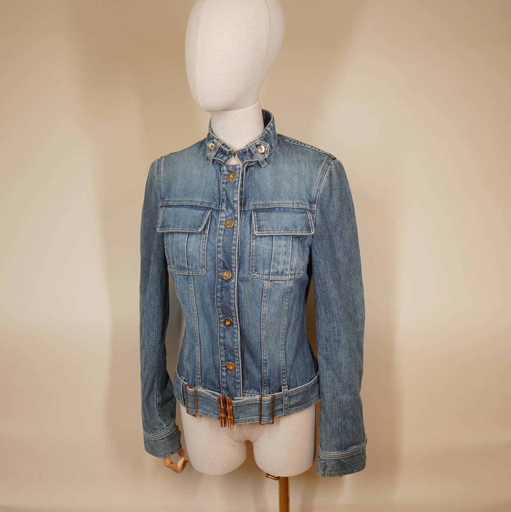 PRE-OWNED GUCCI Bamboo Belt Denim Jacket S-M