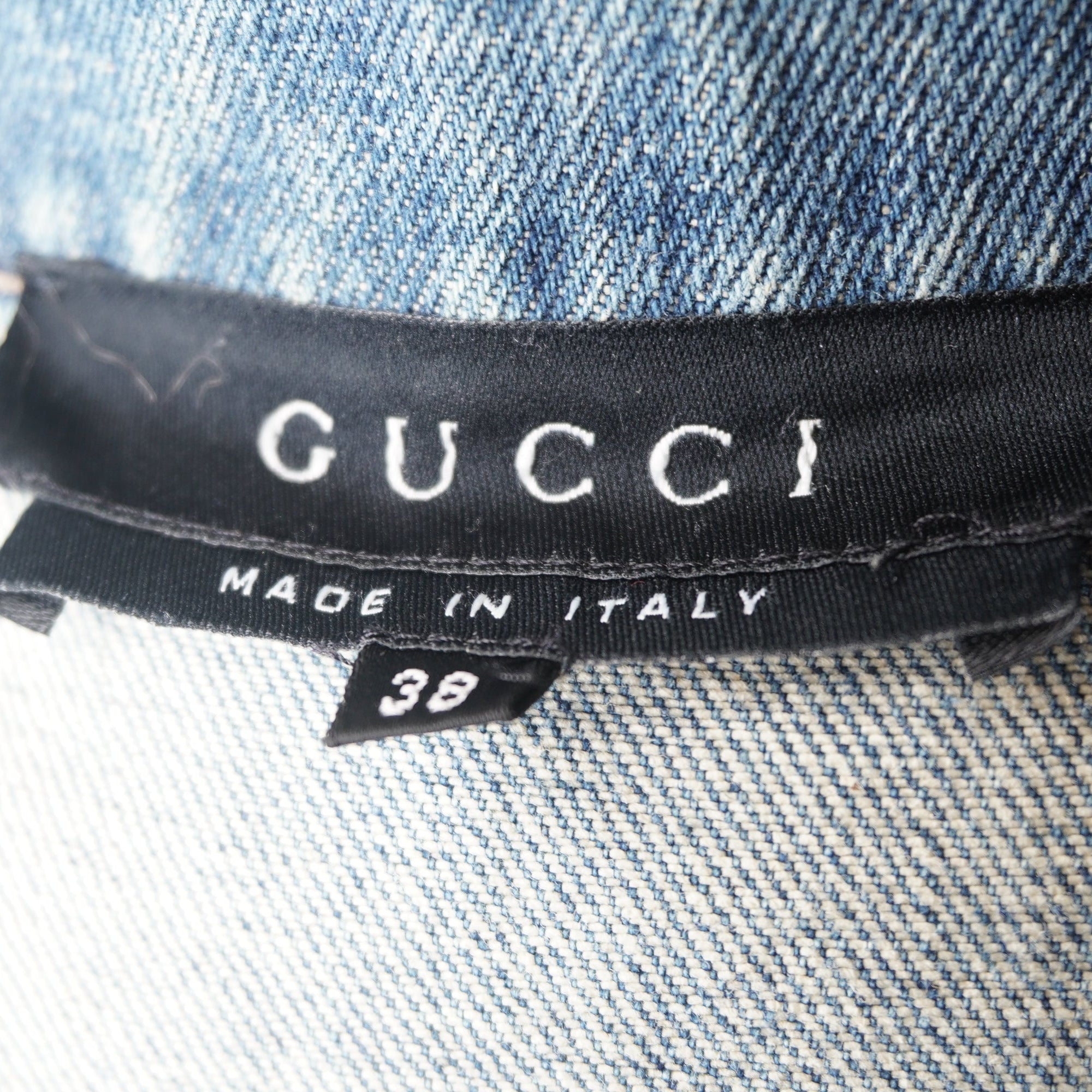 PRE-OWNED GUCCI Bamboo Belt Denim Jacket S-M
