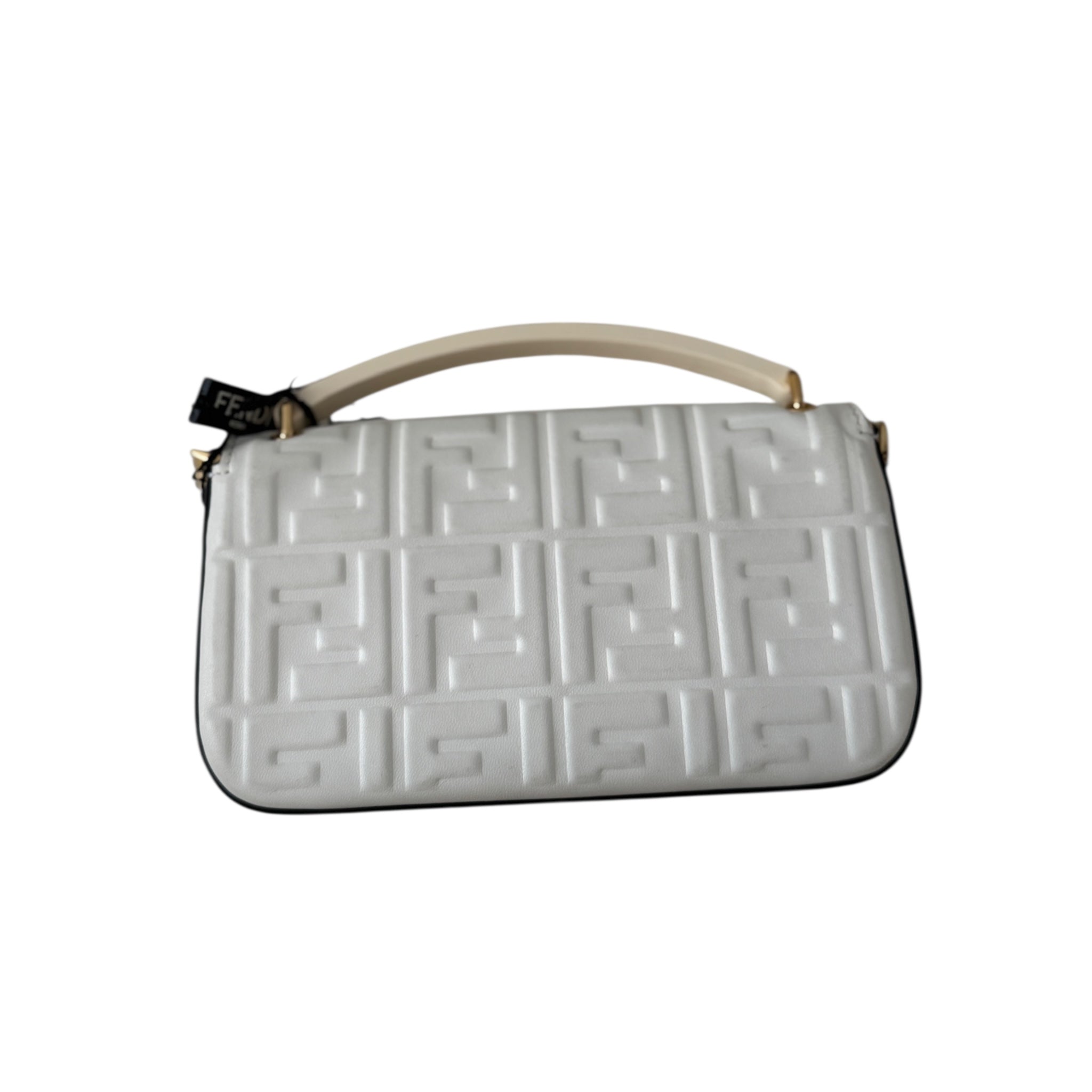 PRE-OWNED White FF Nappa Leather Mini Baguette Shoulder Bag