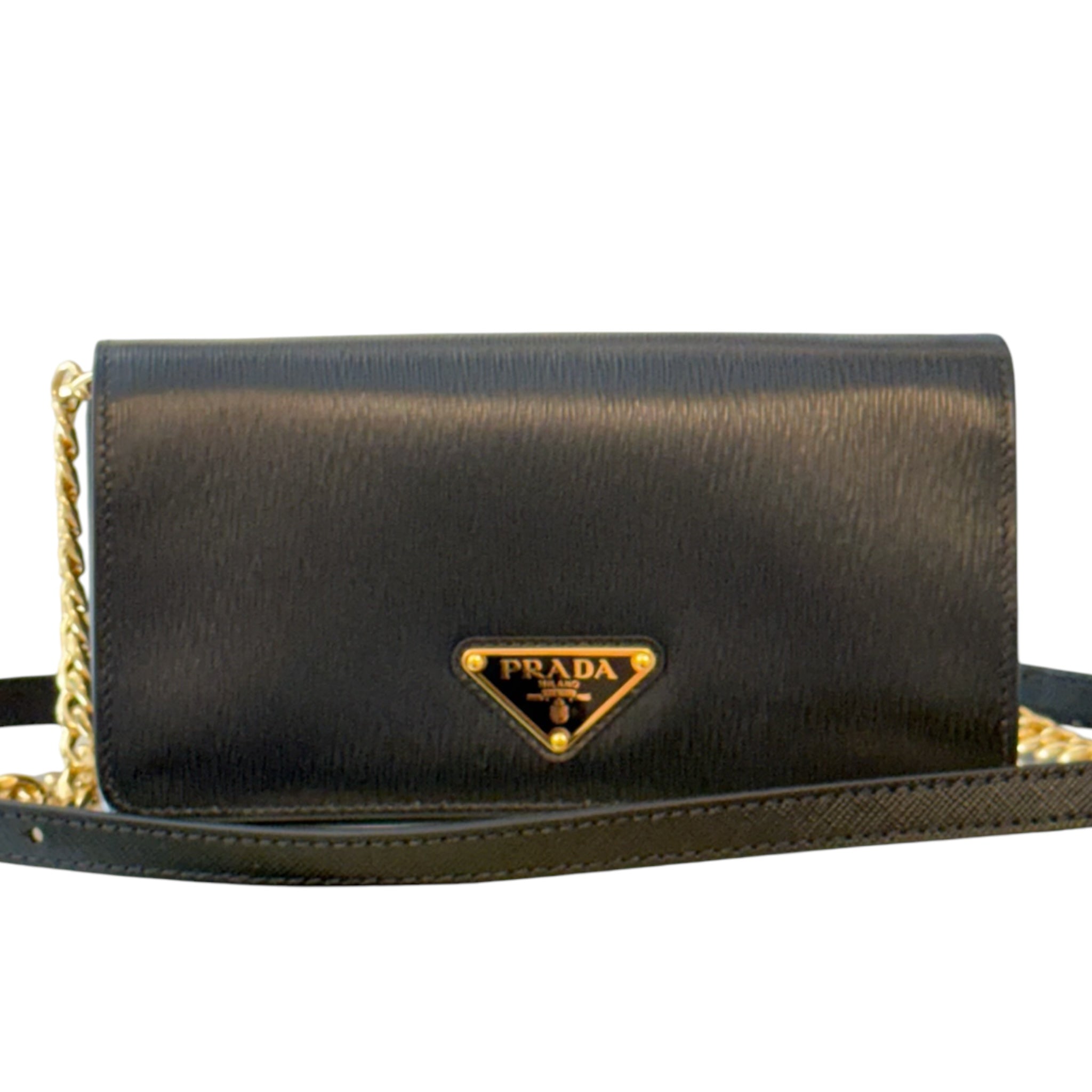 PRE-OWNED Black Vitello Move Calfskin Wallet On Chain