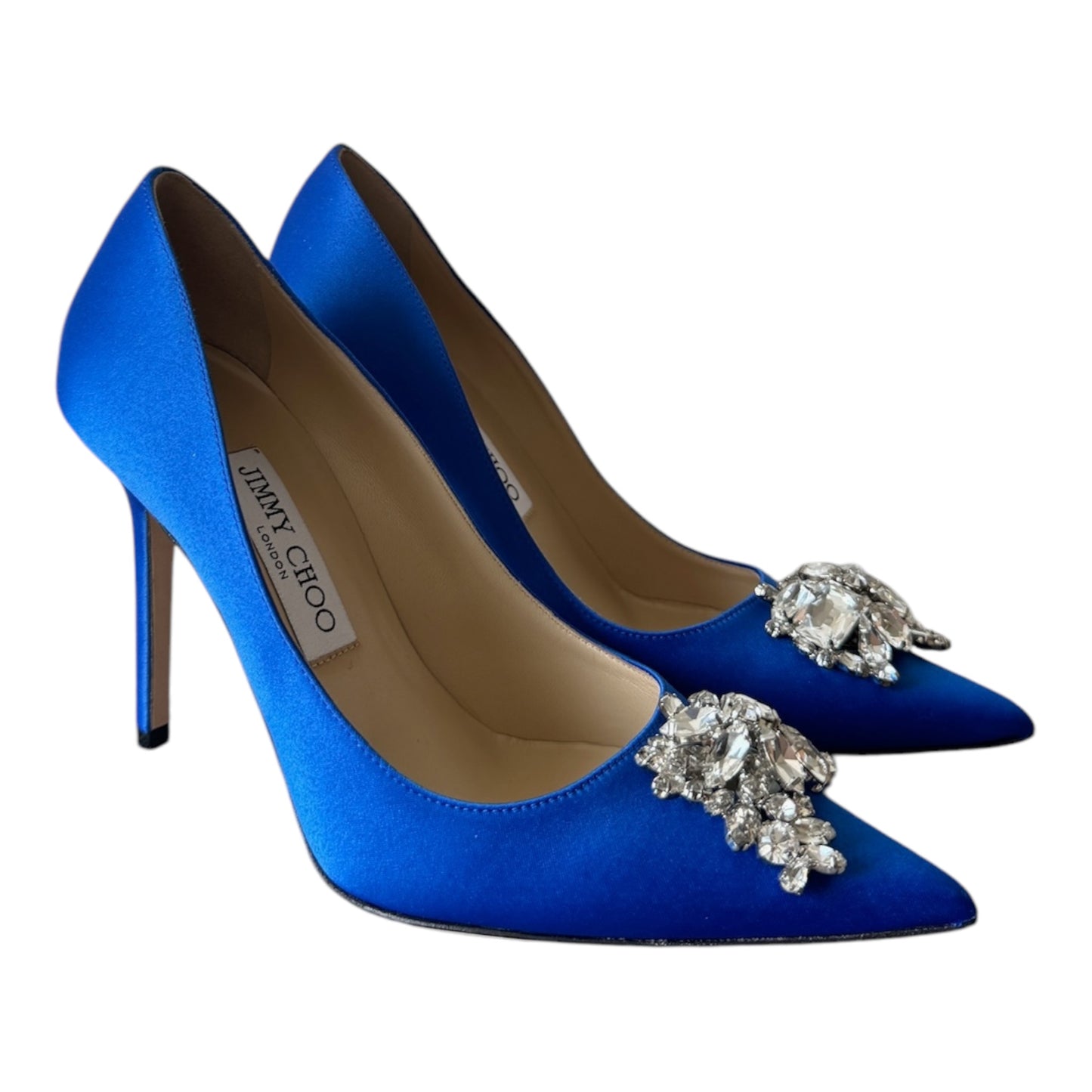 PRE-OWNED Blue Satin Crystal Embellished Manda Pumps