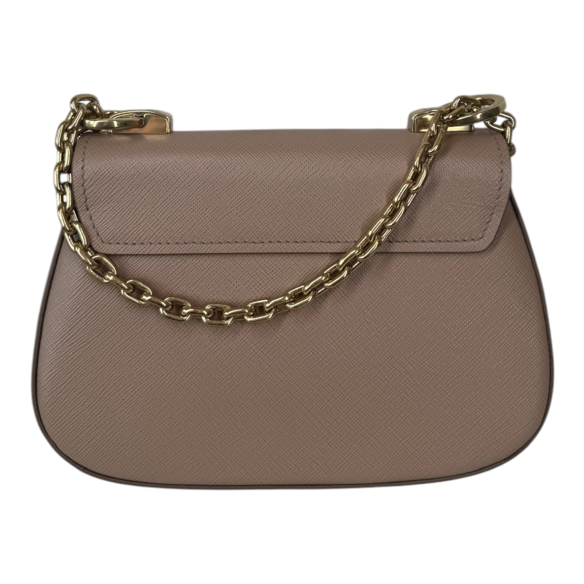 PRE-OWNED Beige Saffiano Leather Shoulder Bag