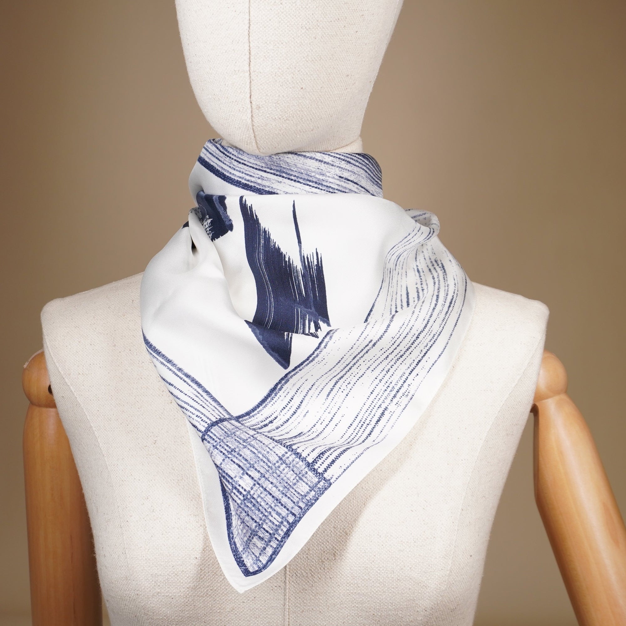 PRE-OWNED Blue White Square Silk Scarf