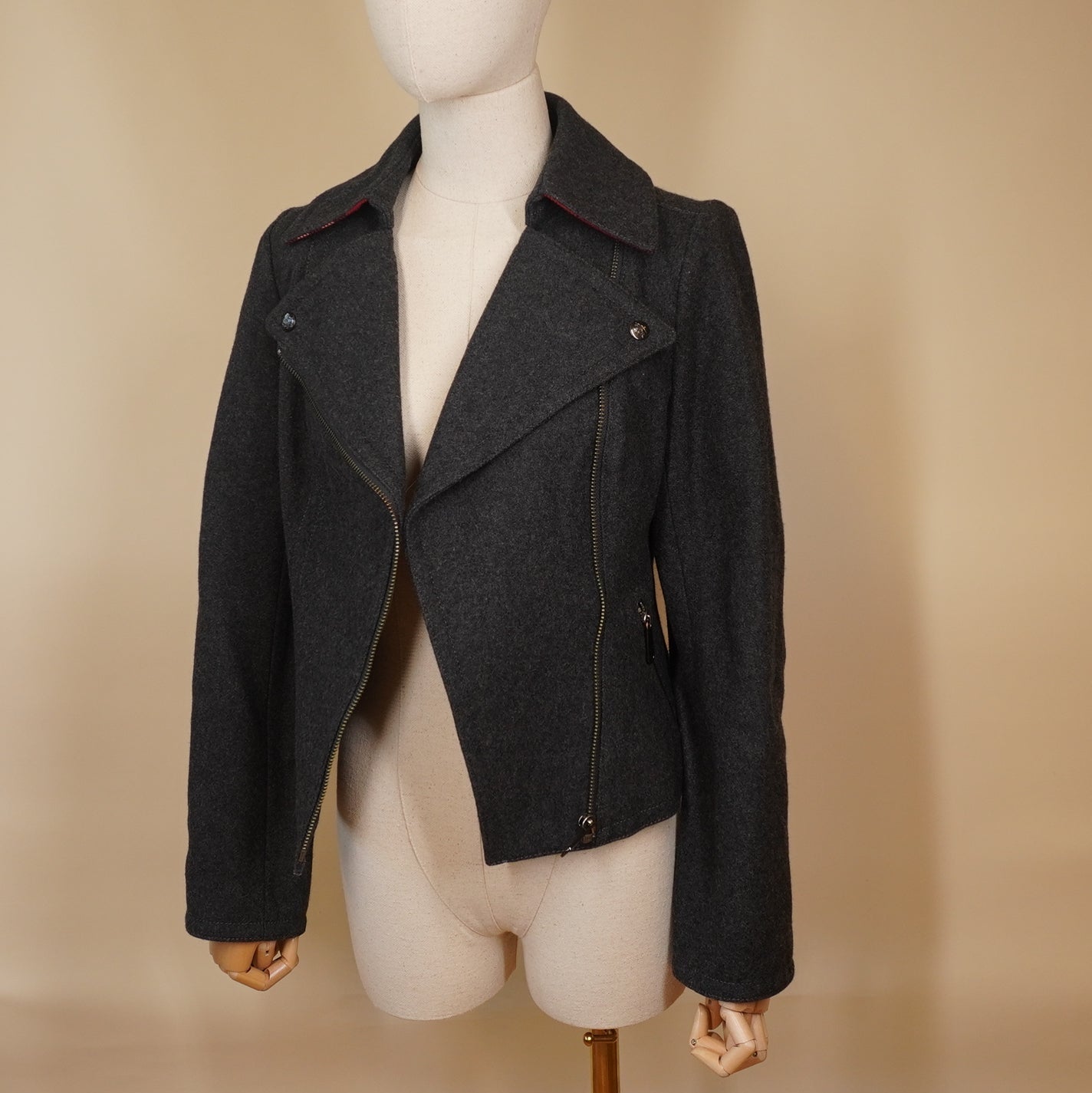 PRE-OWNED BURBERRY Double Rider Jacket Size 38 Wool GREY