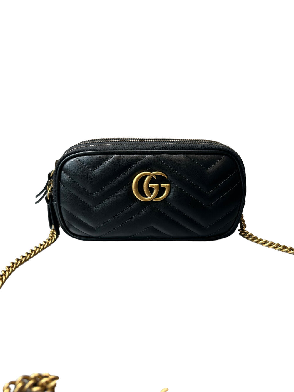 GUCCI- GG Marmont Triple Zip Chain Bag Matelasse Leather