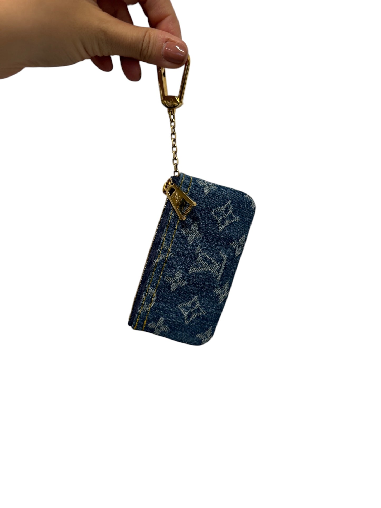 PRE-OWNED LV Blue Monogram Denim Key Pouch