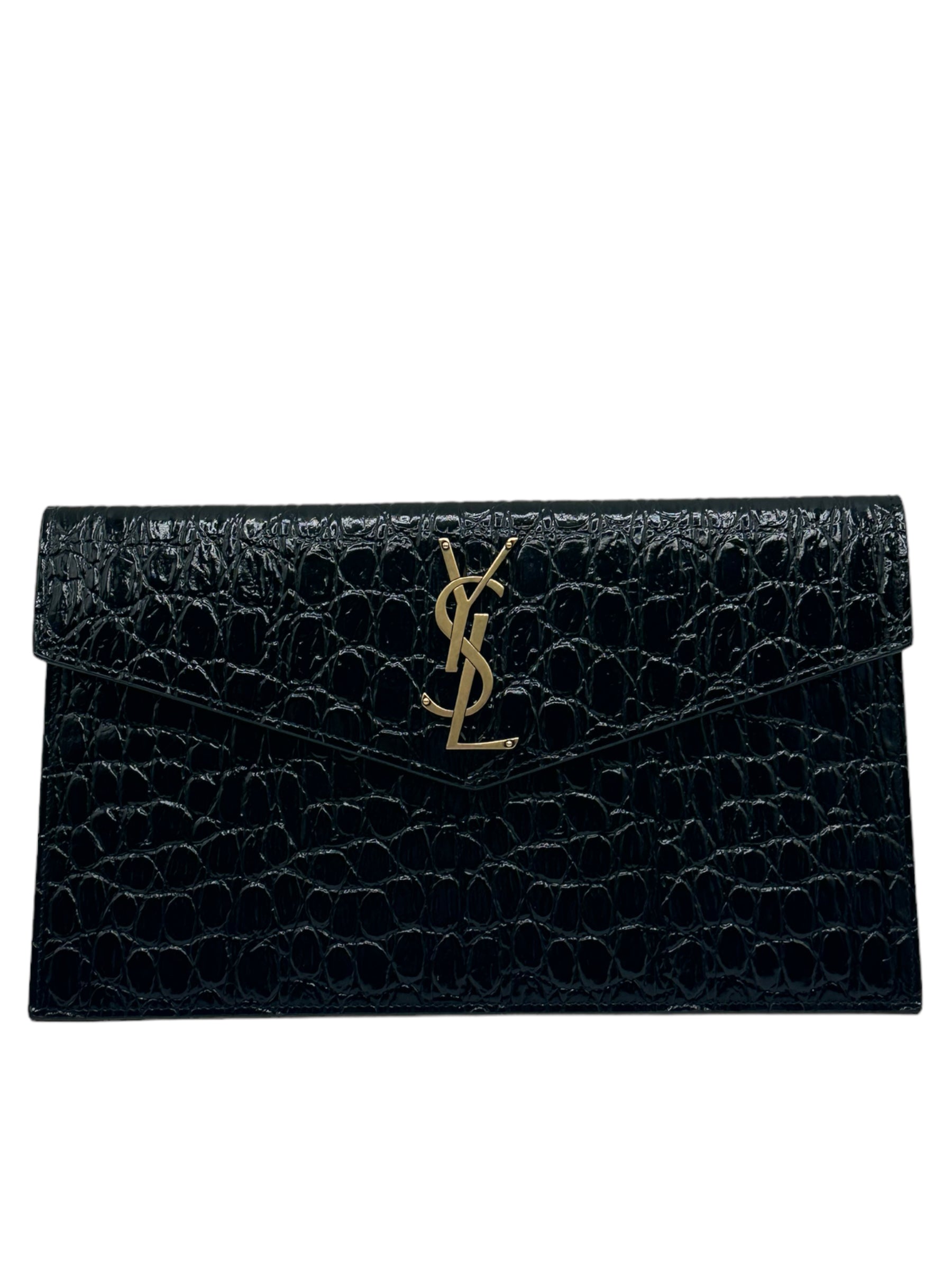 SAINT LAURENT - Embossed Croc Pouch in Noir