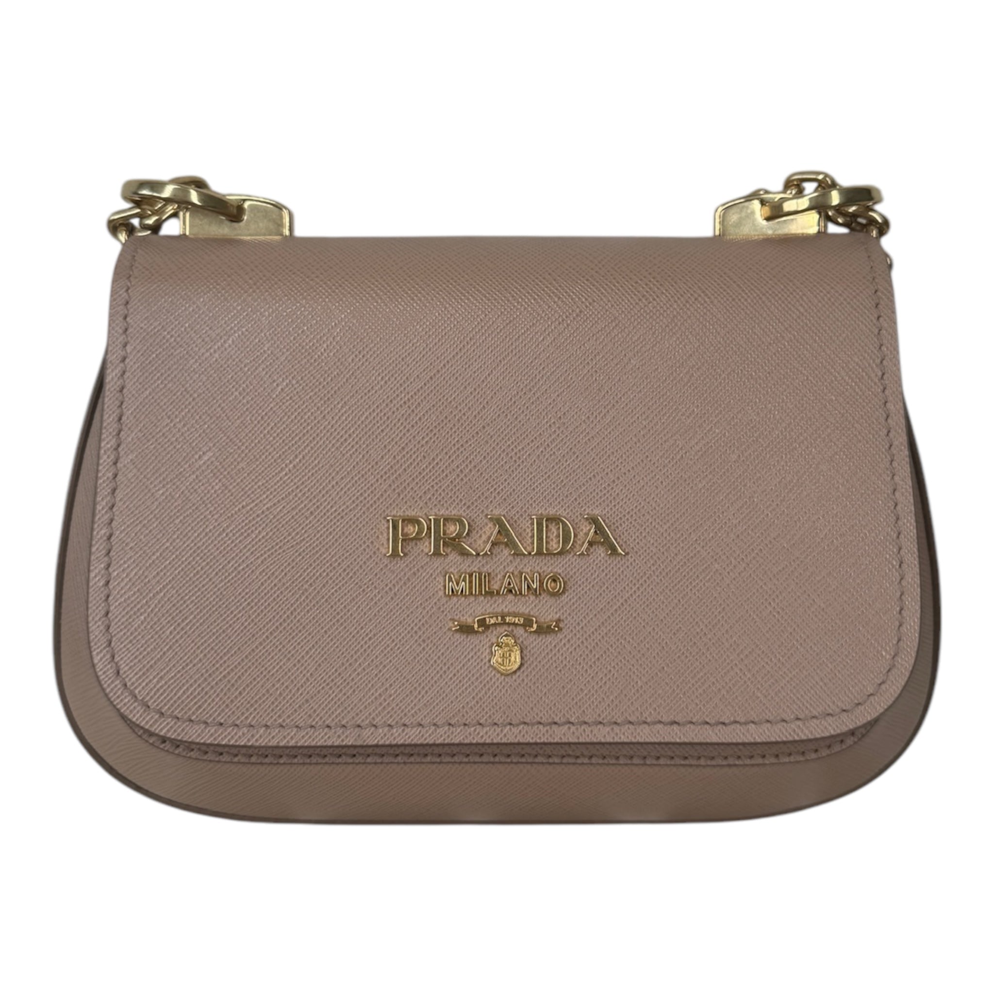PRE-OWNED Beige Saffiano Leather Shoulder Bag