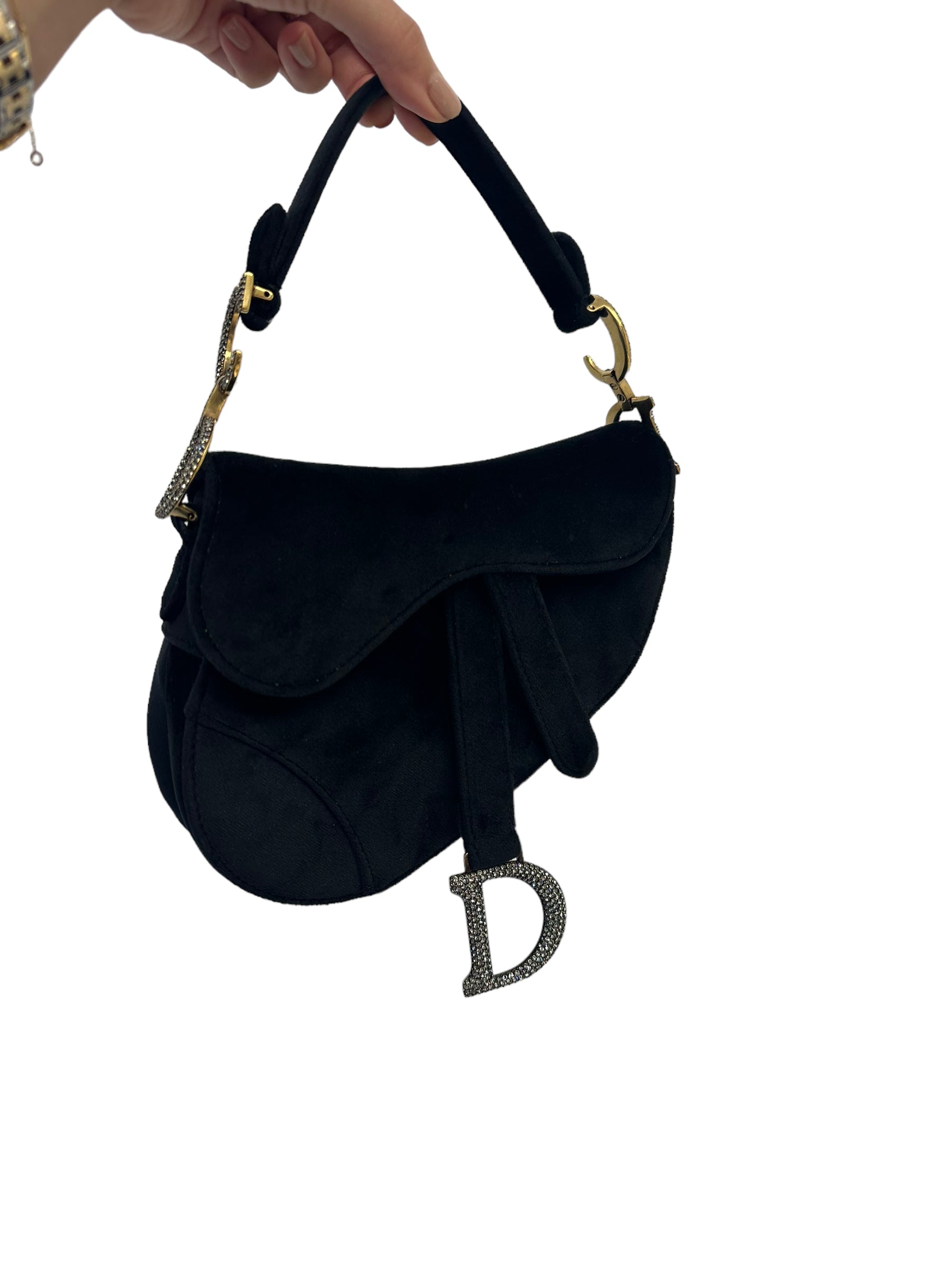 DIOR - Minisilla de montar con cristales de terciopelo negro