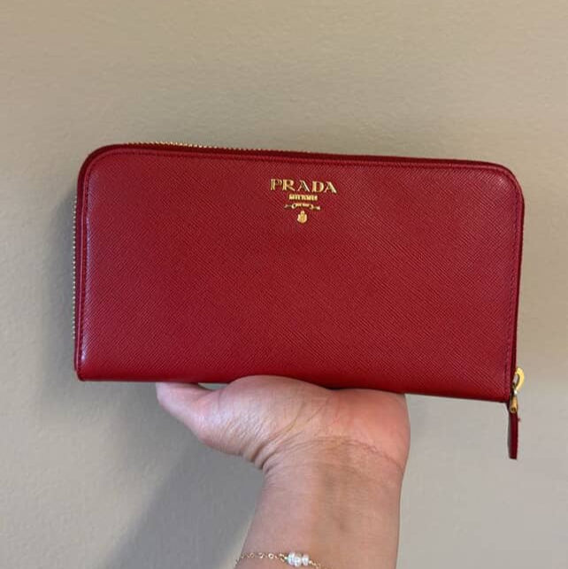 PRADA - Saffiano Leather Long Wallet Red