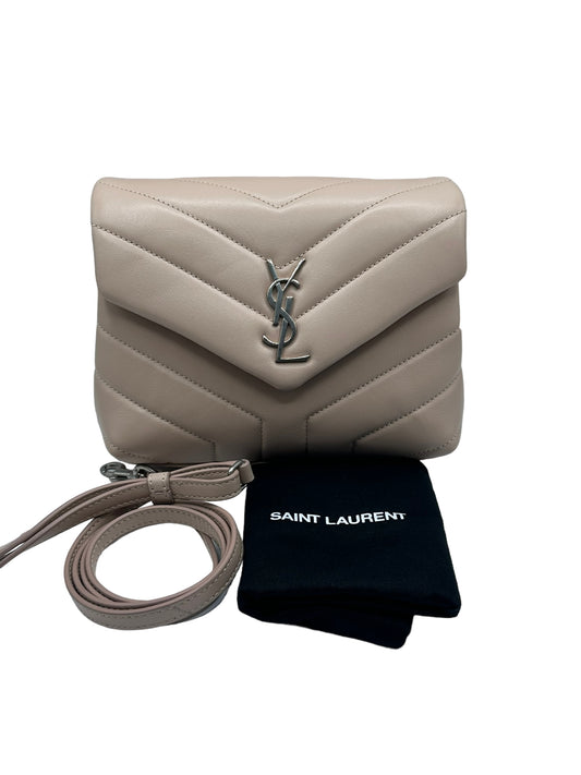 SAINT LAURENT- Calfskin Y Quilted Monogram Toy Loulou Satchel Dark Beige