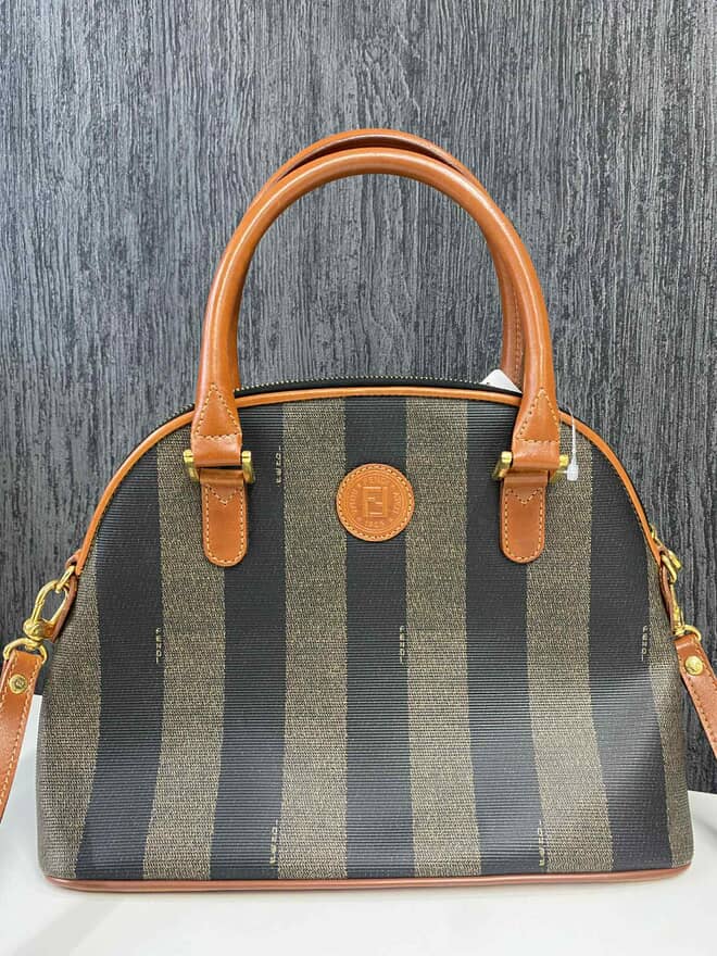 PRE-OWNED Brown Fendi Pequin Dome Satchel ( I PART)