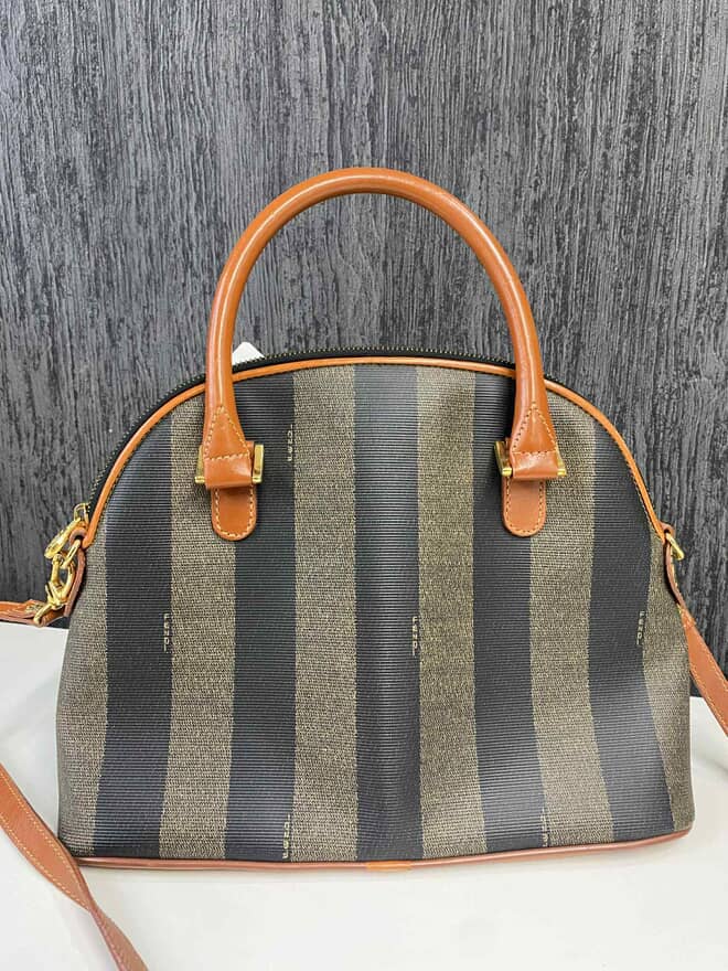PRE-OWNED Brown Fendi Pequin Dome Satchel ( I PART)