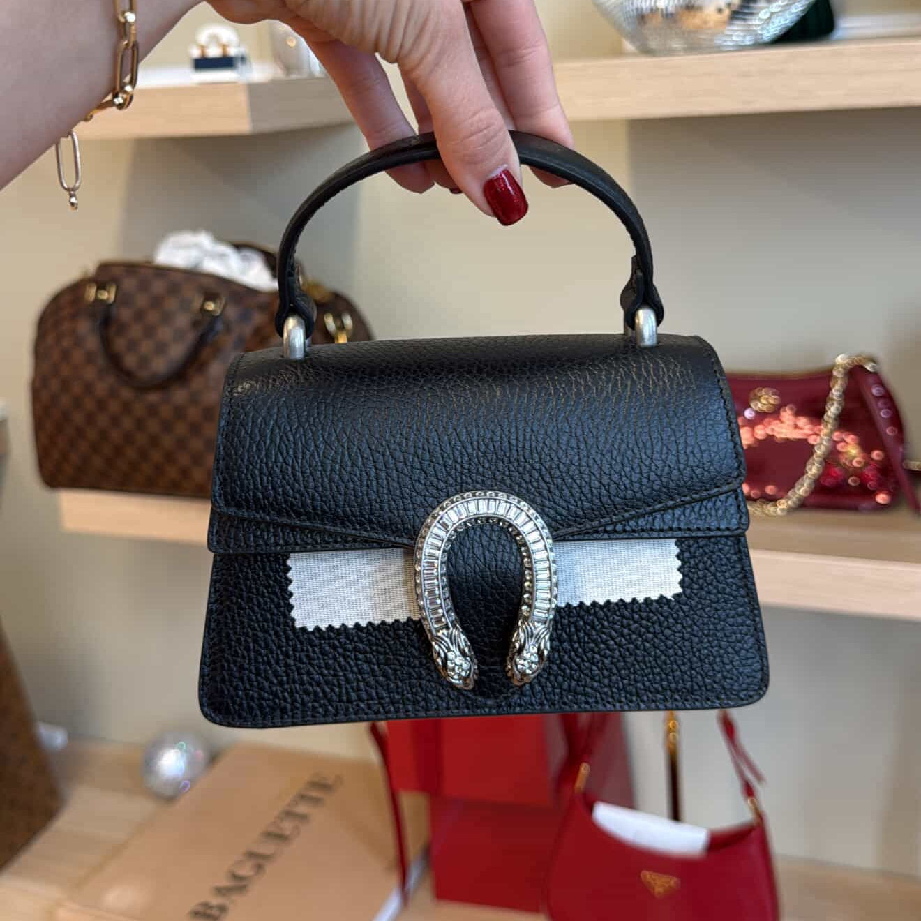 PRE-OWNED Dionysus Top Handle Bag Leather with Crystals Mini satchel