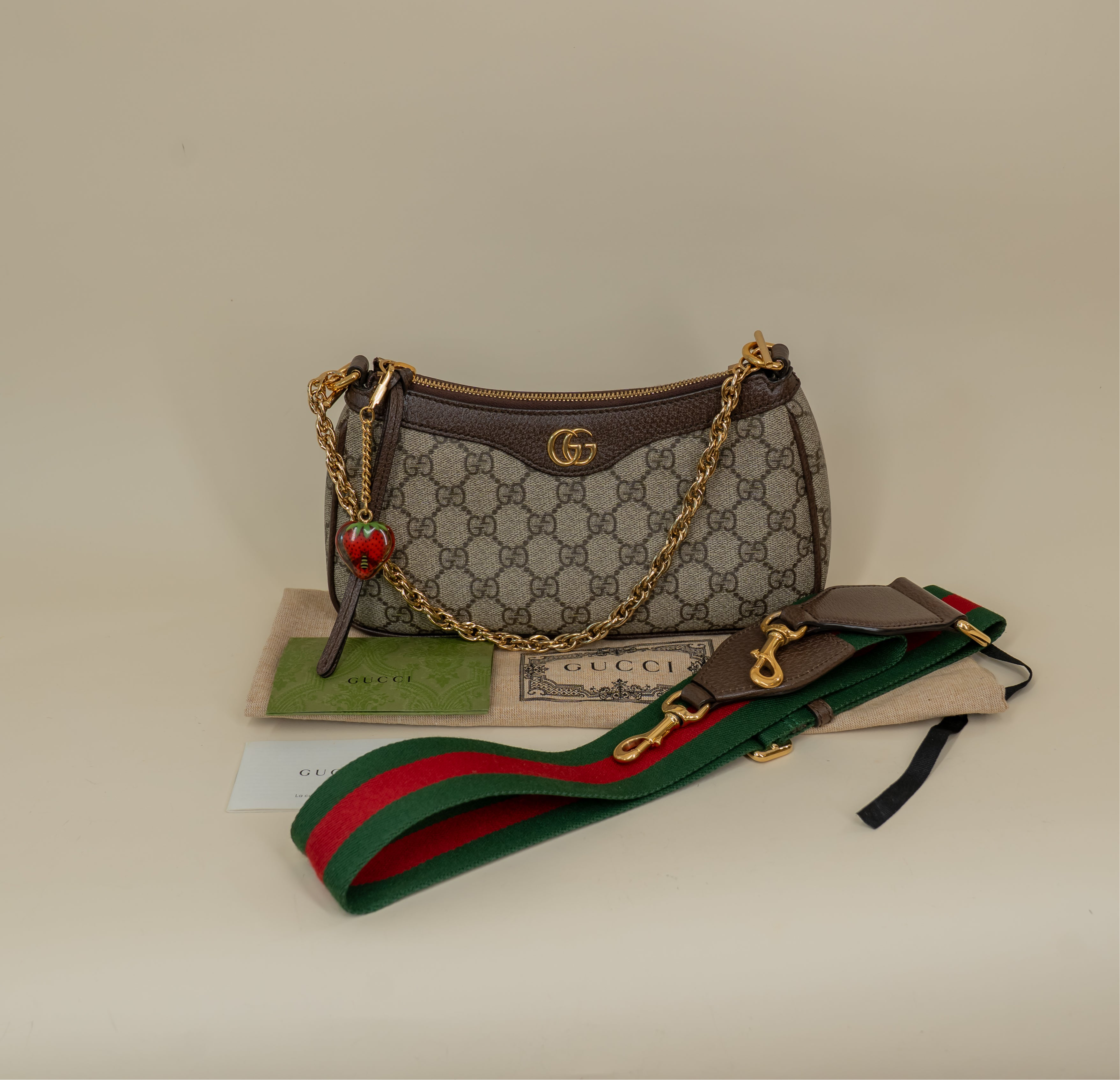 PRE-OWNED Ophidia GG Coated Canvas Strawberry ShoulderBag