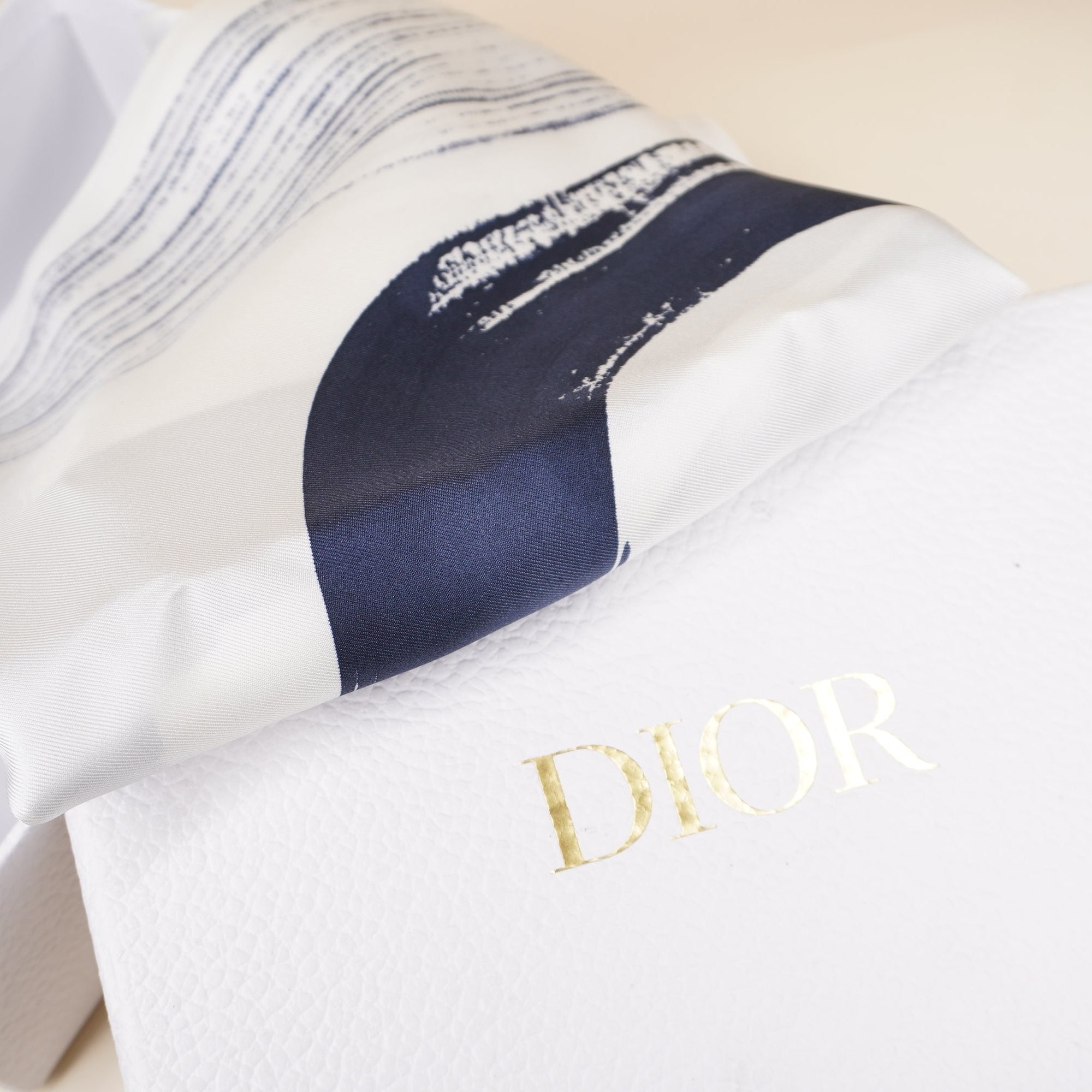 PRE-OWNED Blue White Square Silk Scarf