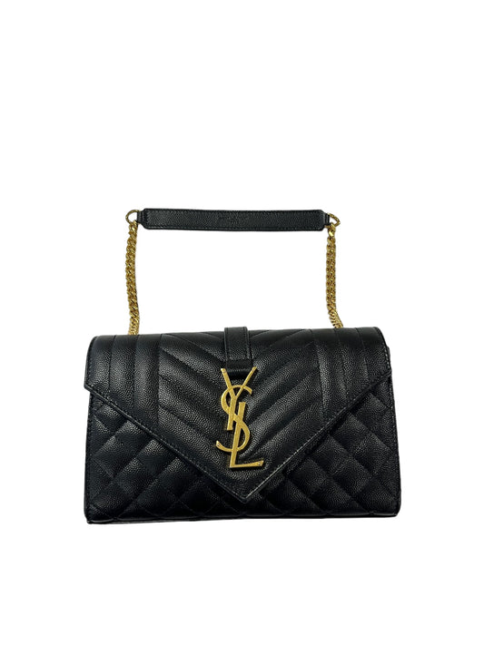 SAINT LAURENT - Black Grain De Poudre Triquilt Small Envelope Flap Bag