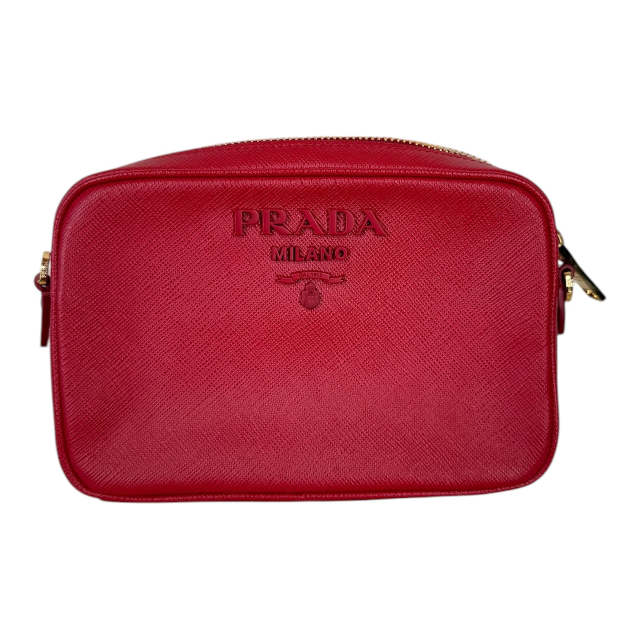 PRE-OWNED Red Monochrome Saffiano Leather Shoulder Bag
