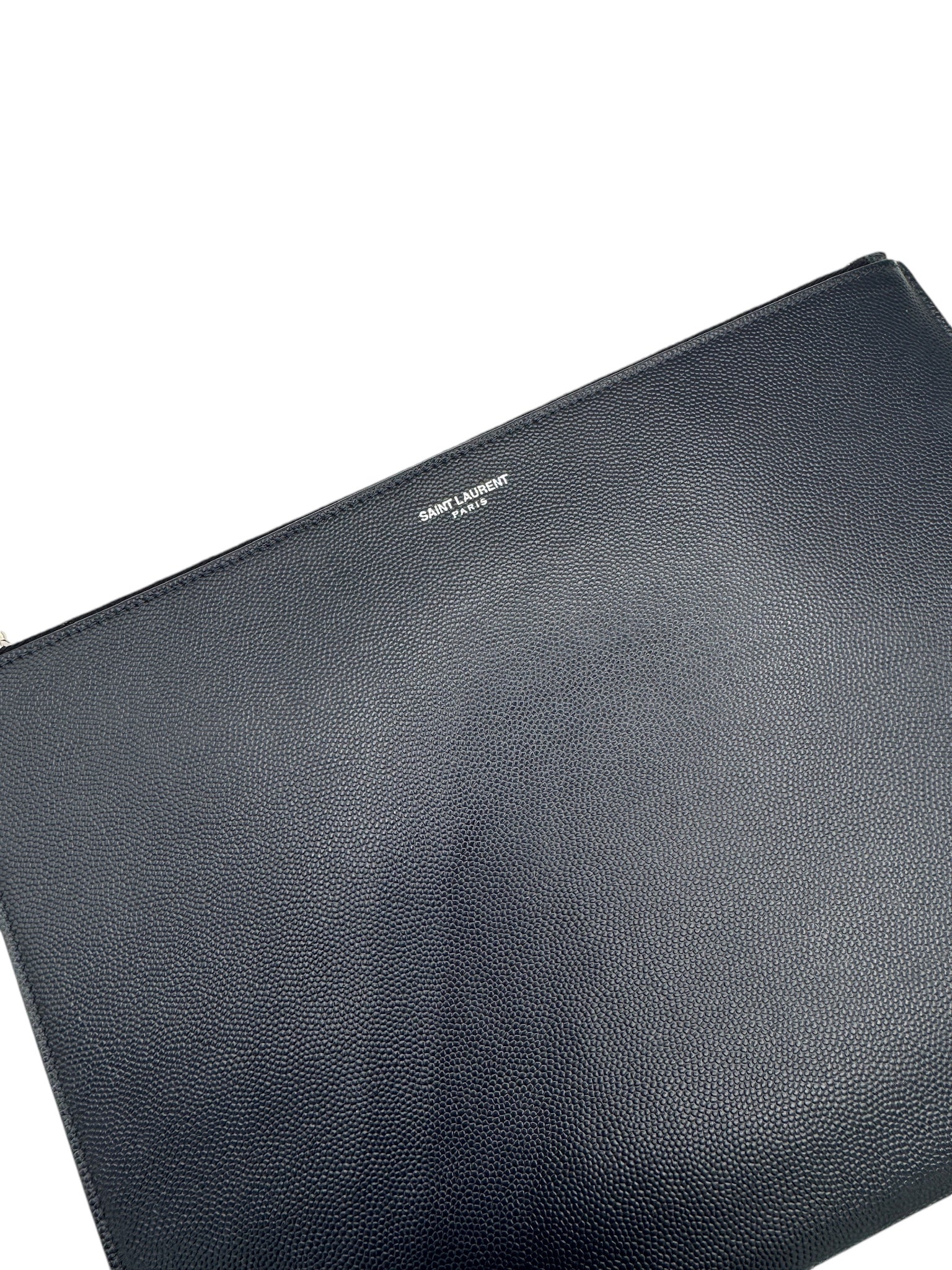 PRE-OWNED YSL Black Leather Zip Pouch Portafolio Clutch