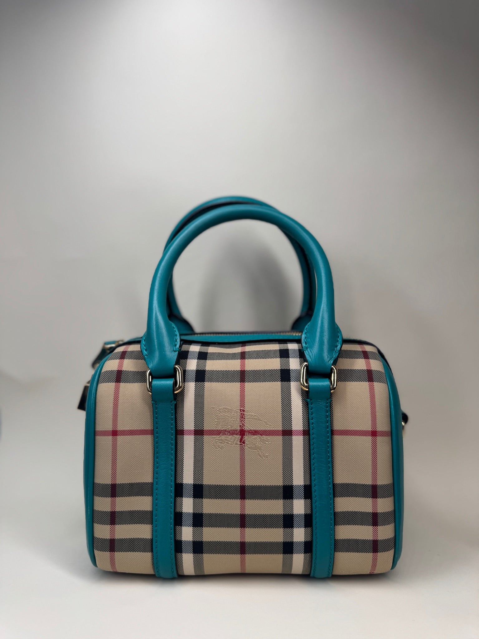 PRE-OWNED Aqua Green & Checked Canvas Alchester Bowling Bag