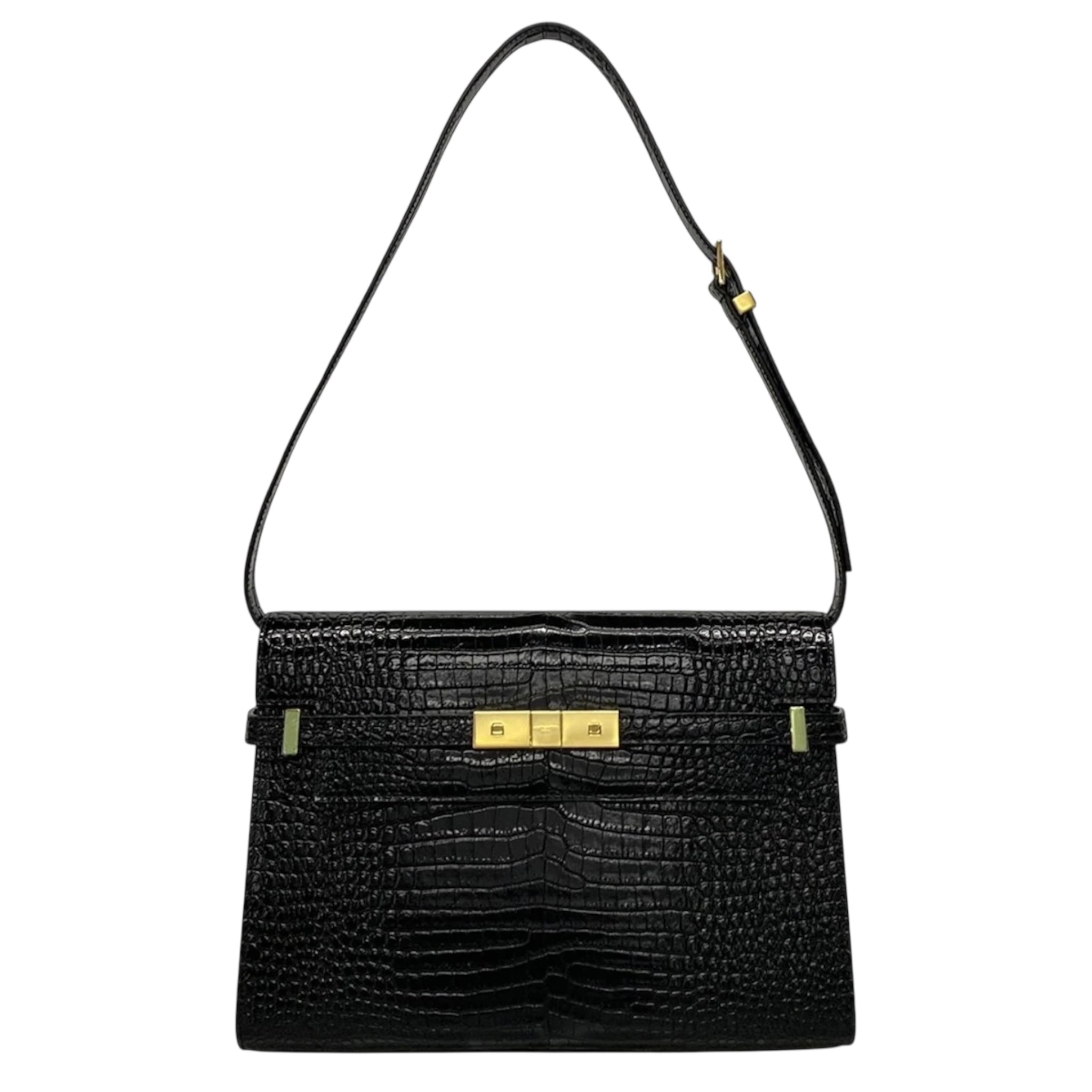 PRE-OWNED Black Manhattan Medium Embossed Shoulder Bag