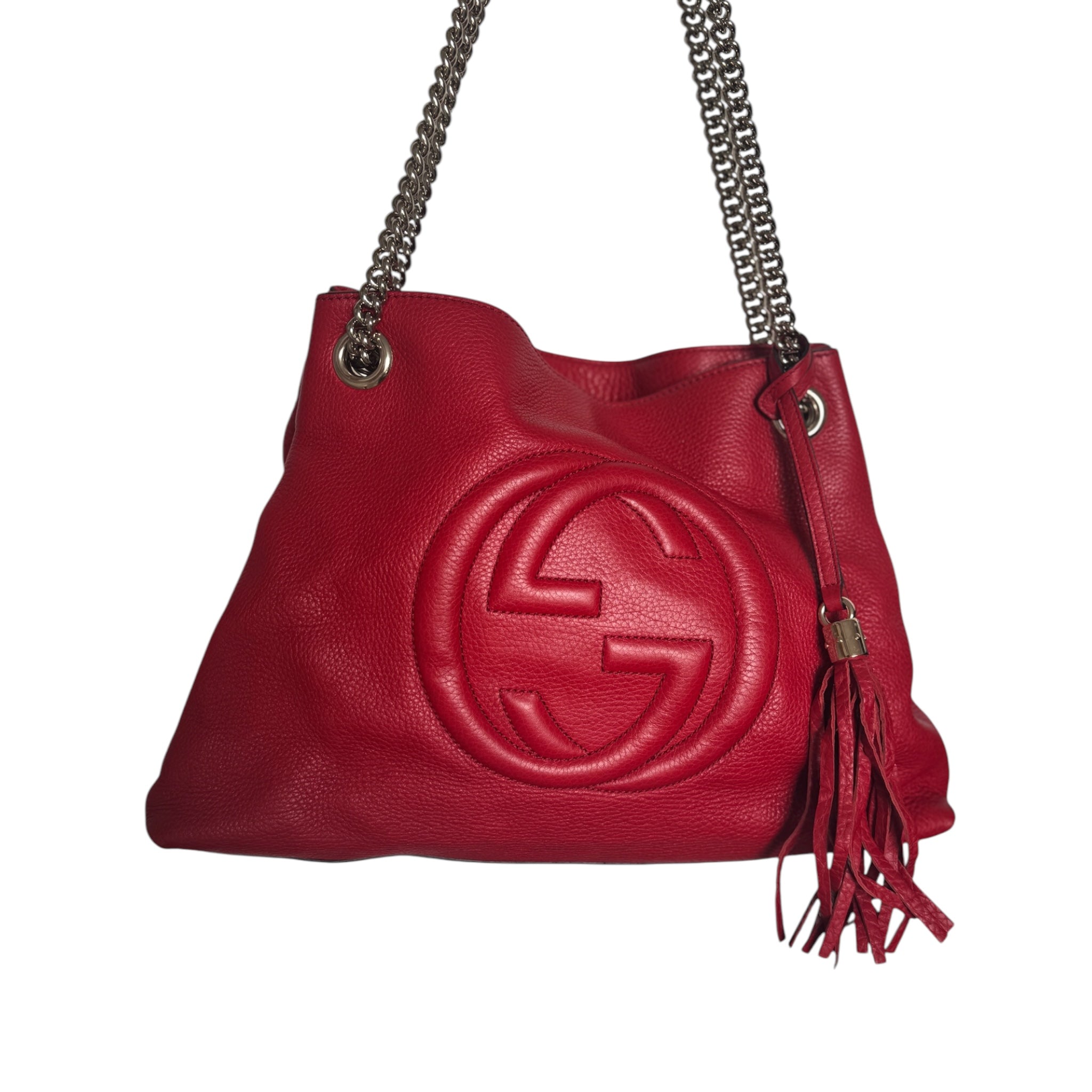 Bolso de hombro con cadena Soho de cuero rojo GG USADO