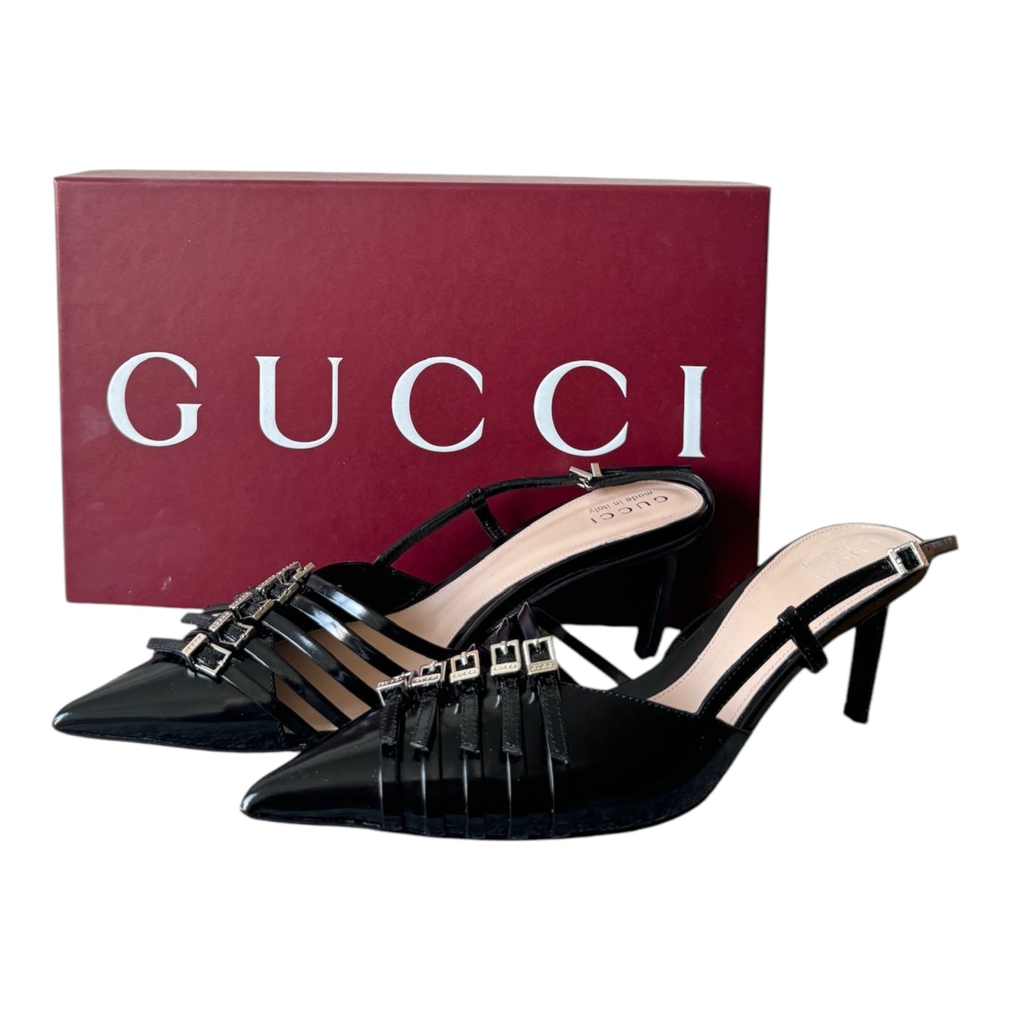 PRE-OWNED GG 65mm Black Leather Slingback Pumps