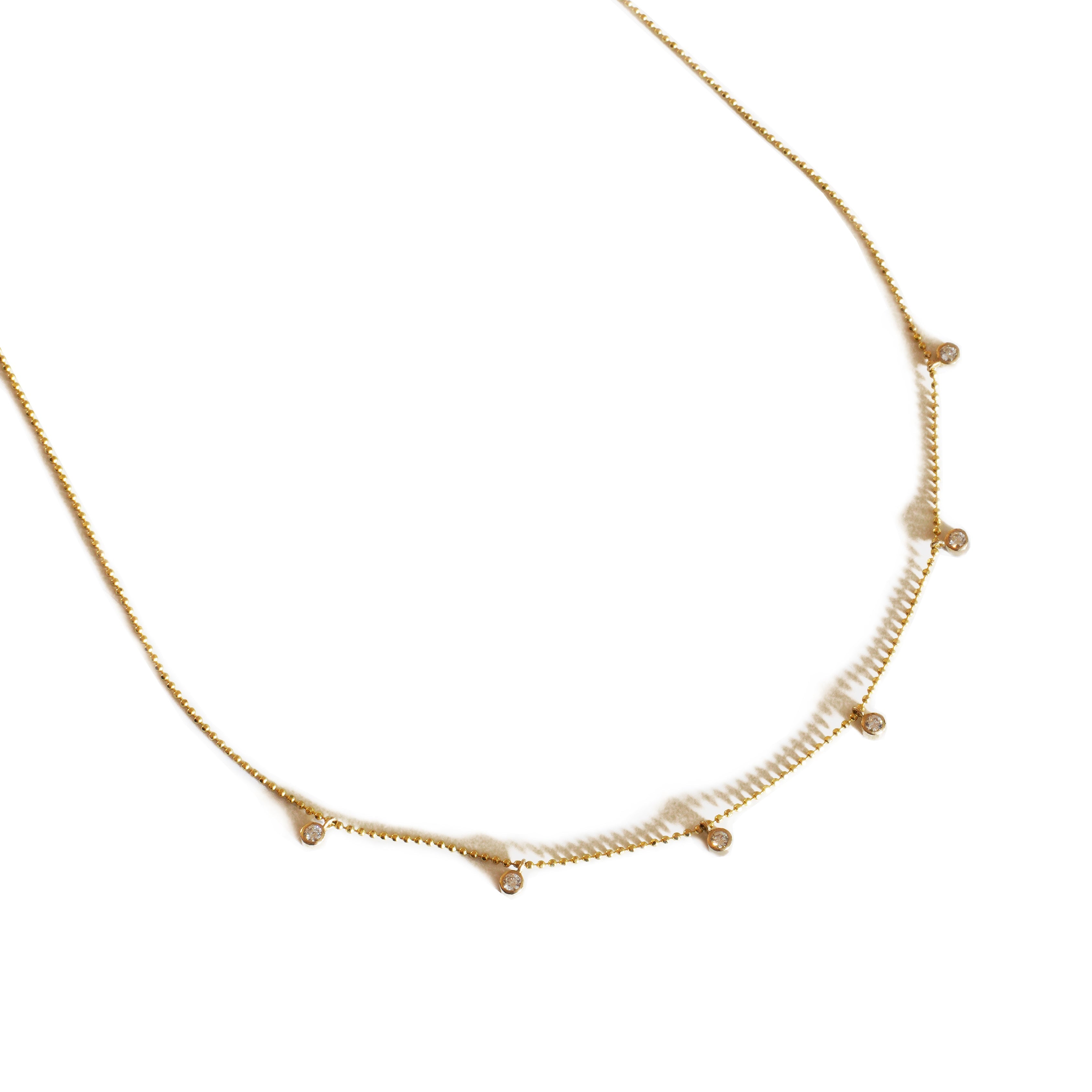 Diamond Cut Bead Necklace with 6 Front Diamonds