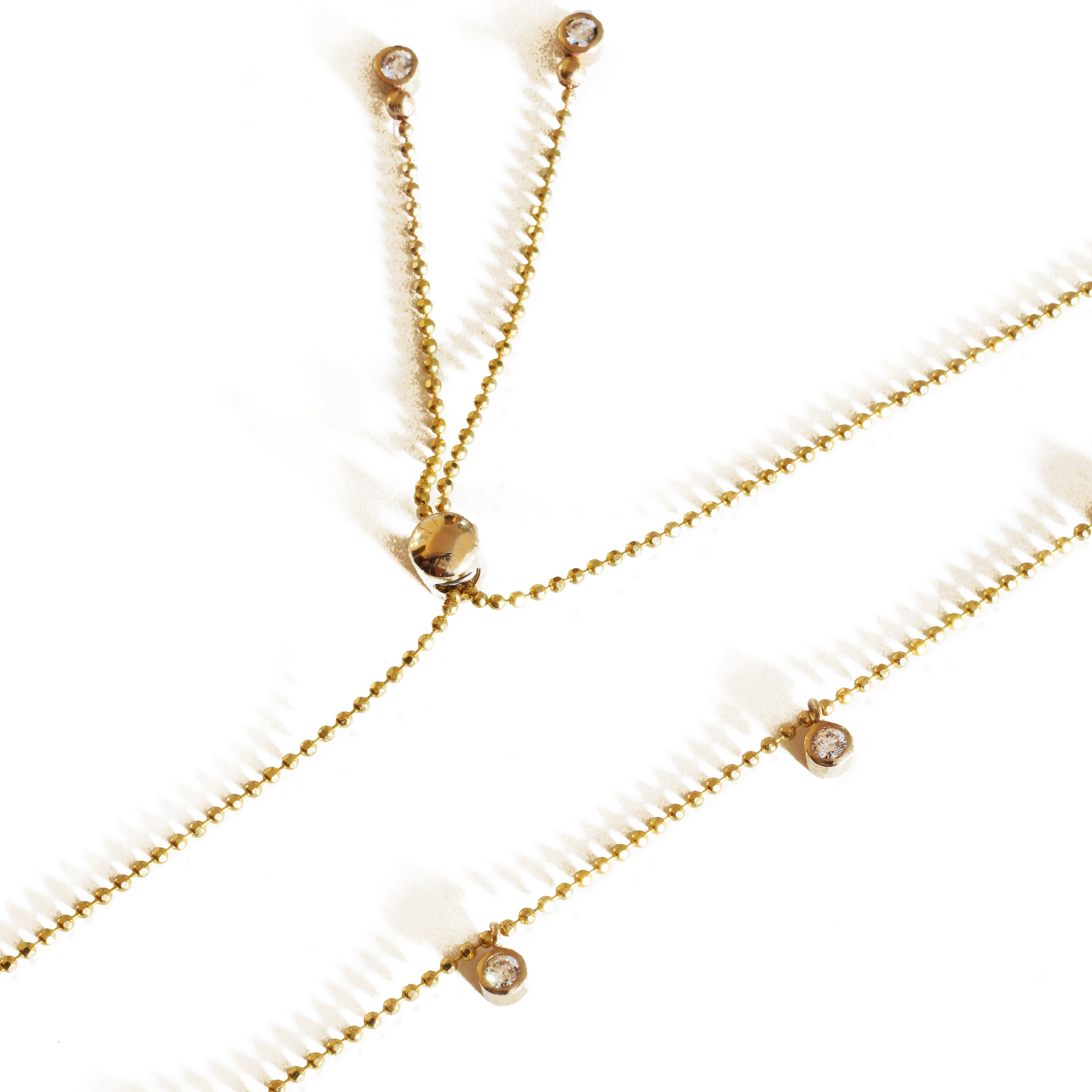 Diamond Cut Bead Necklace with 6 Front Diamonds