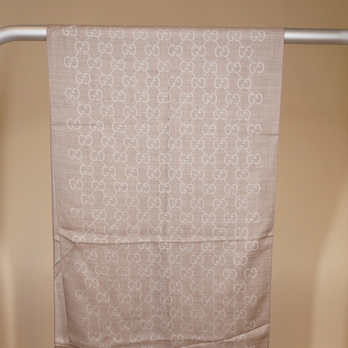 PRE-OWNED GG Brown Jacquard Wool-Silk Scarf