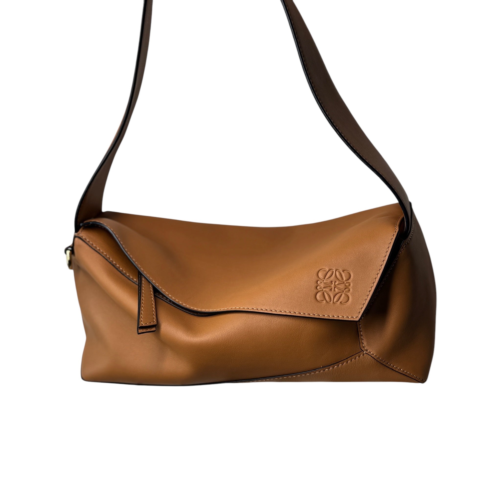 PRE-OWNED Tan Calfskin Small Hobo Puzzle Shoulder Bag