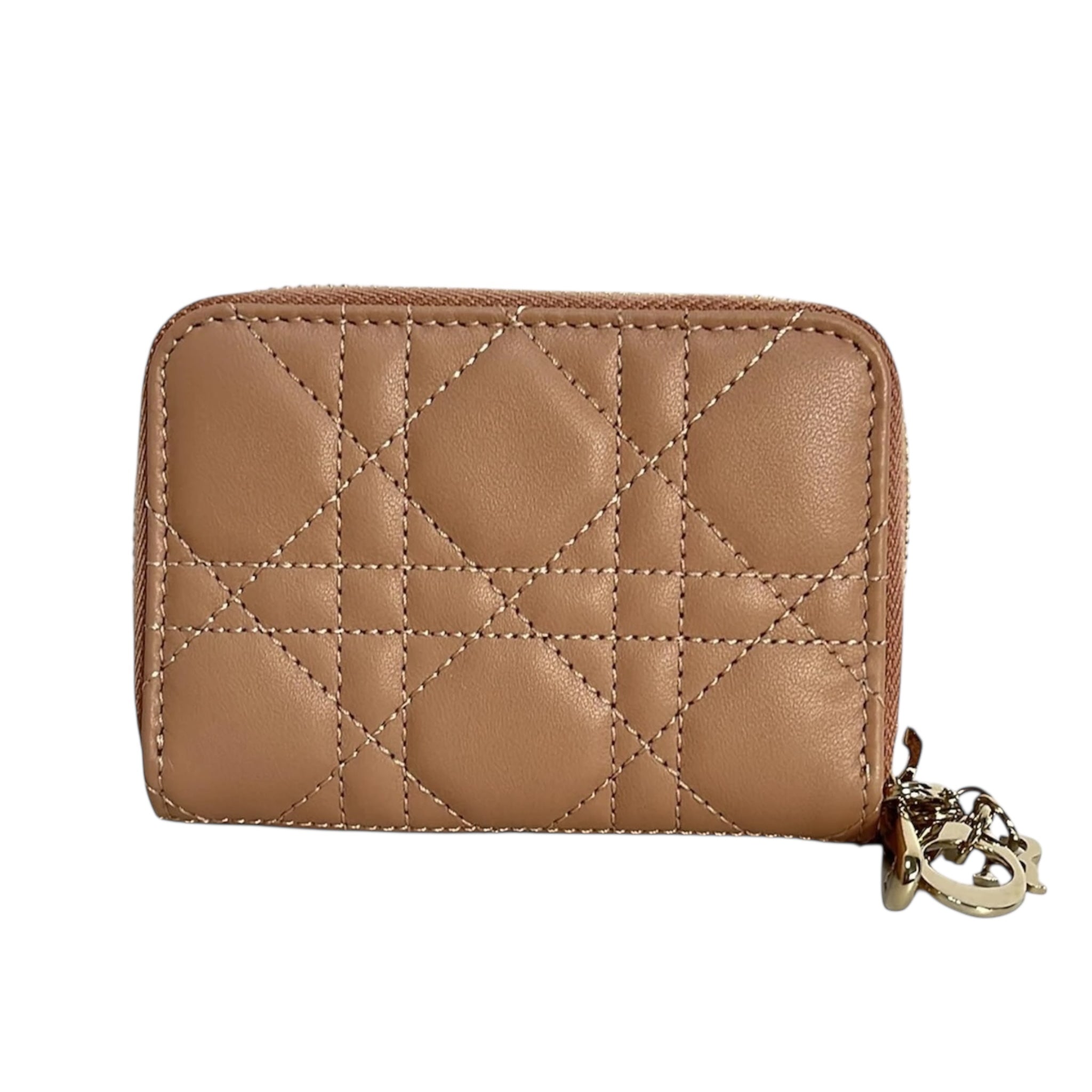 Monedero Lady Dior de piel beige rosa de segunda mano