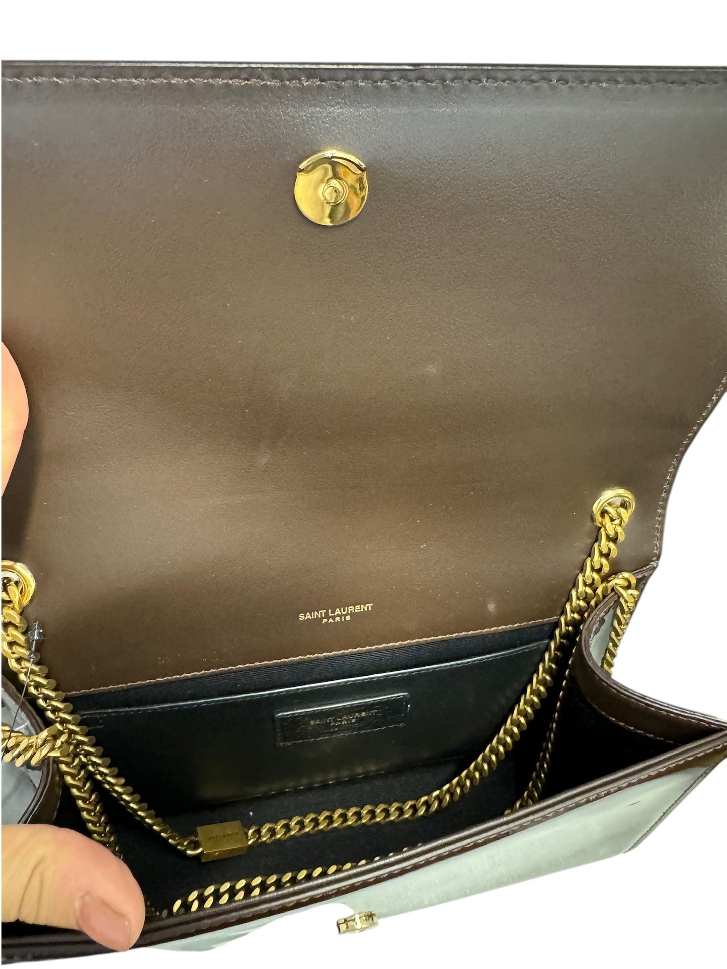 PRE-OWNED Spicy Chocolate Patent Medium Kate Chain Bag