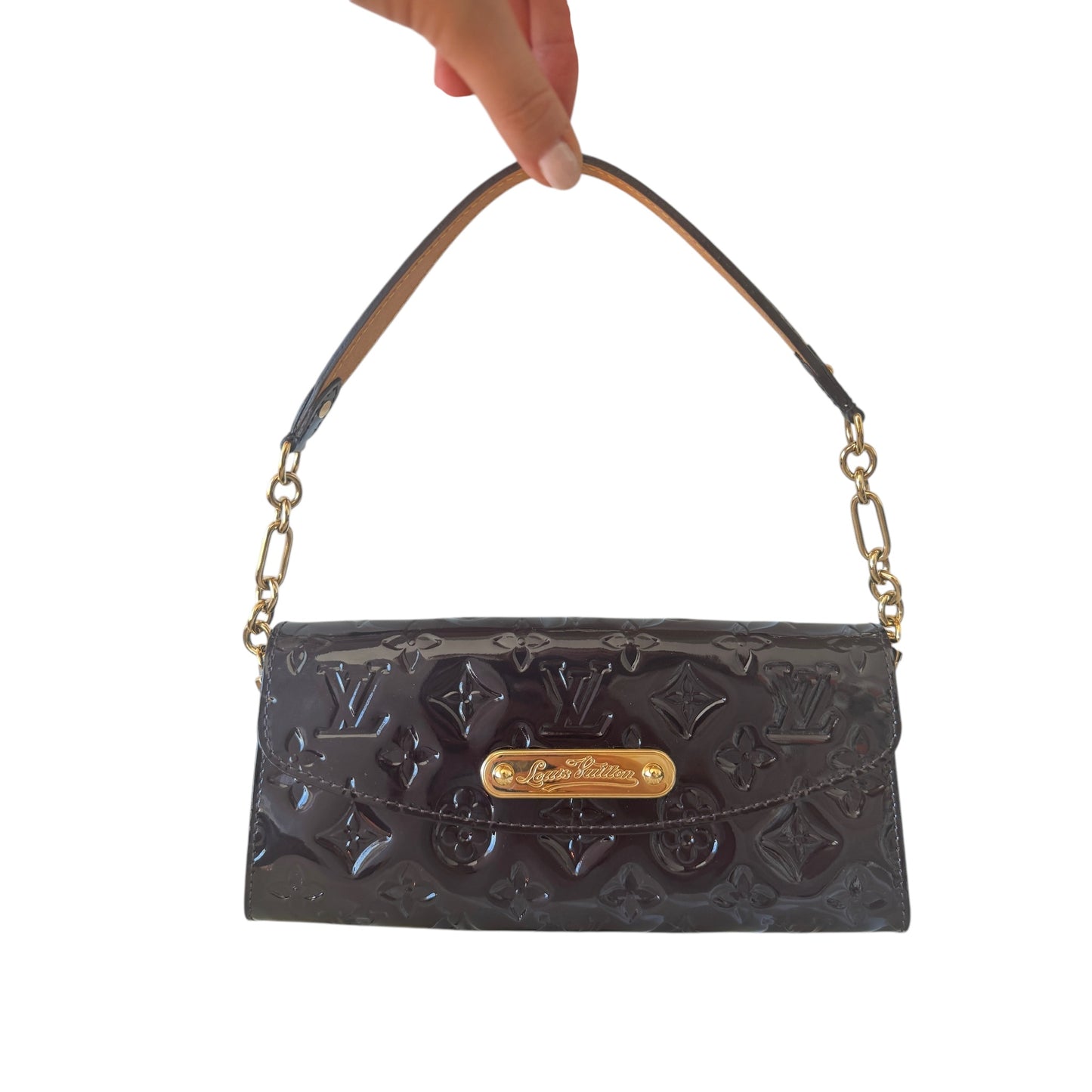 PRE-OWNED LV Brown Vernis Leather Sunset Boulevard Shoulder Bag