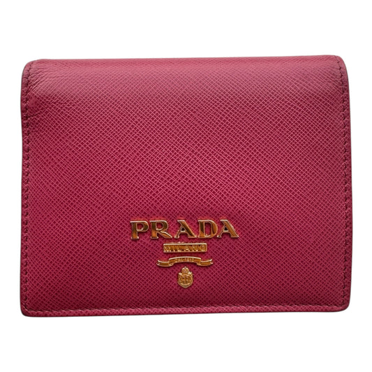 PRE-OWNED Pink Saffiano Leather Bi-Fold Compact Wallet