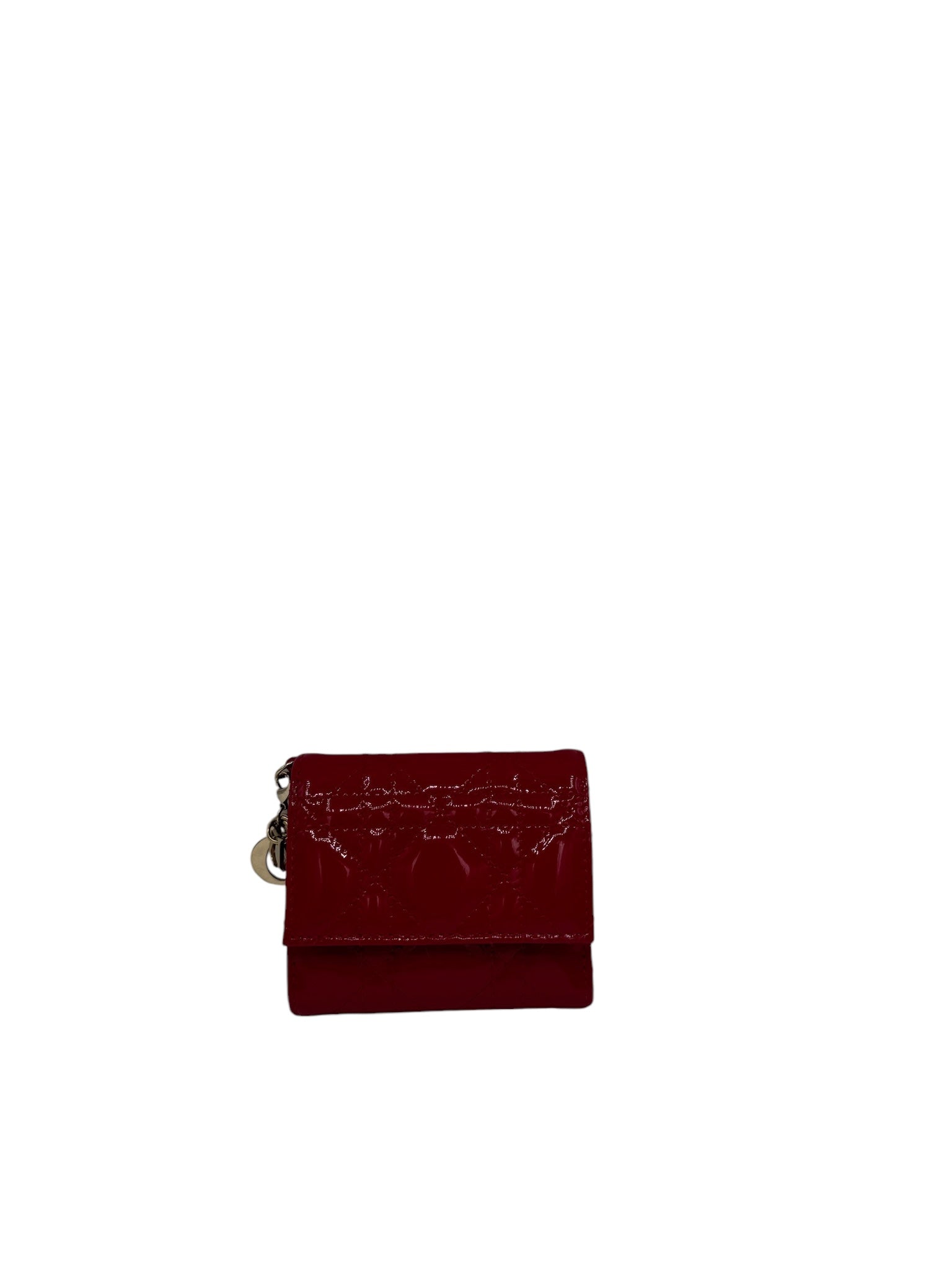 Cartera Lady Dior Lotus de segunda mano, cartera triple de piel de charol roja