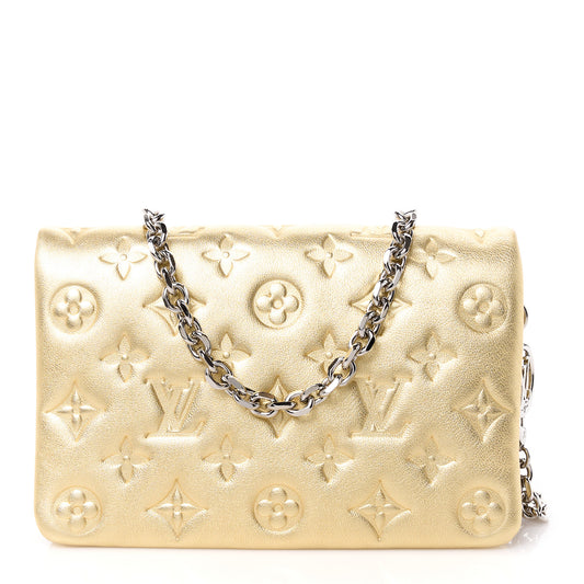 LOUIS VUITTON - Metallic Gold Lambskin Embossed Monogram Pochette Coussin