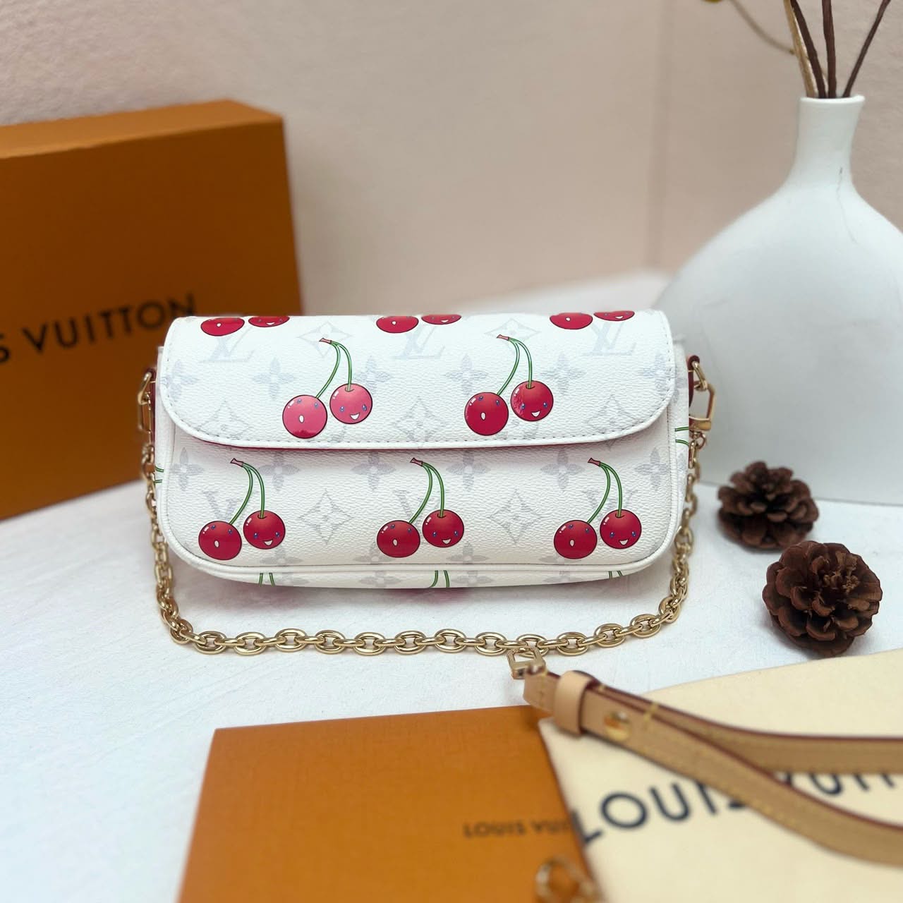 PRE-OWNED LV X TM Monogram Cerises Ivy Wallet On Chain (PART 1)  DONT BUY IF YOURENOT DIANA