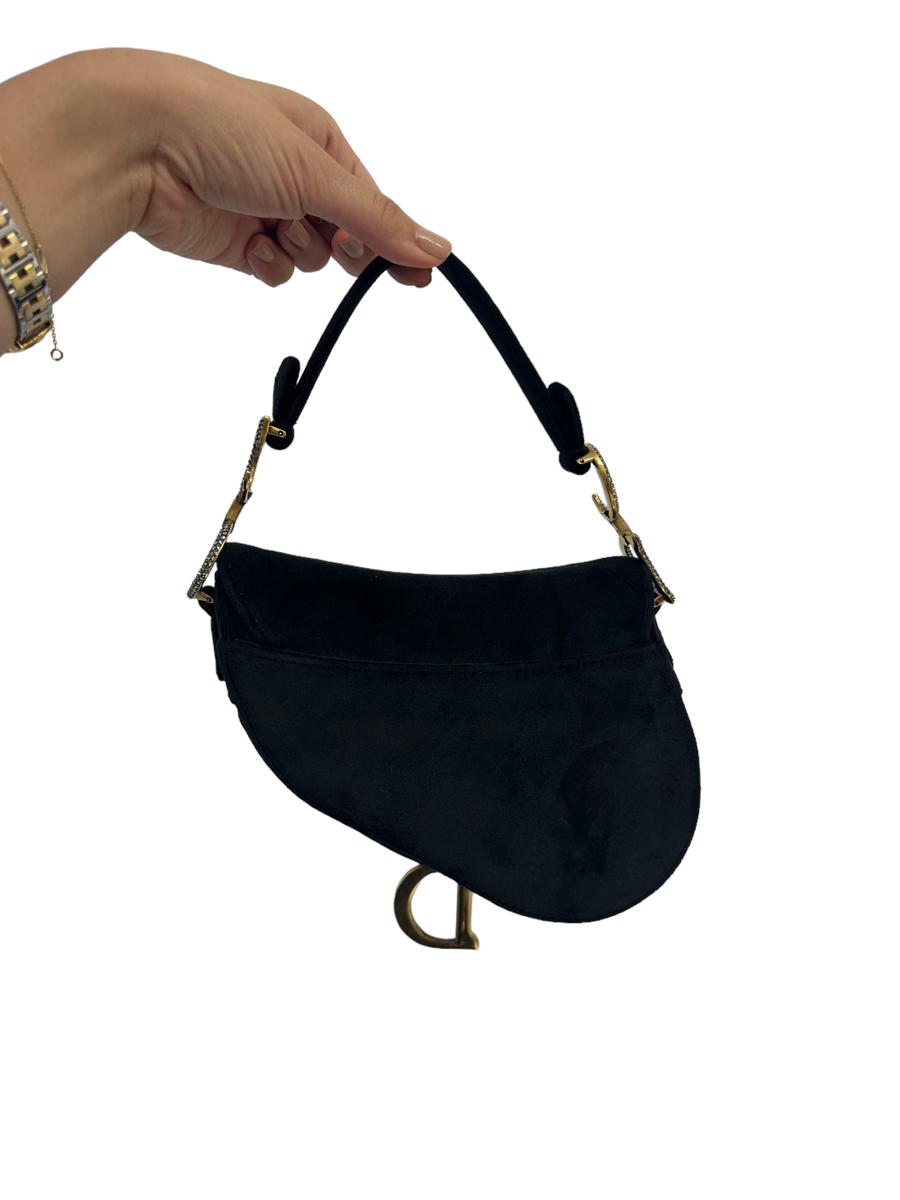 DIOR - Minisilla de montar con cristales de terciopelo negro