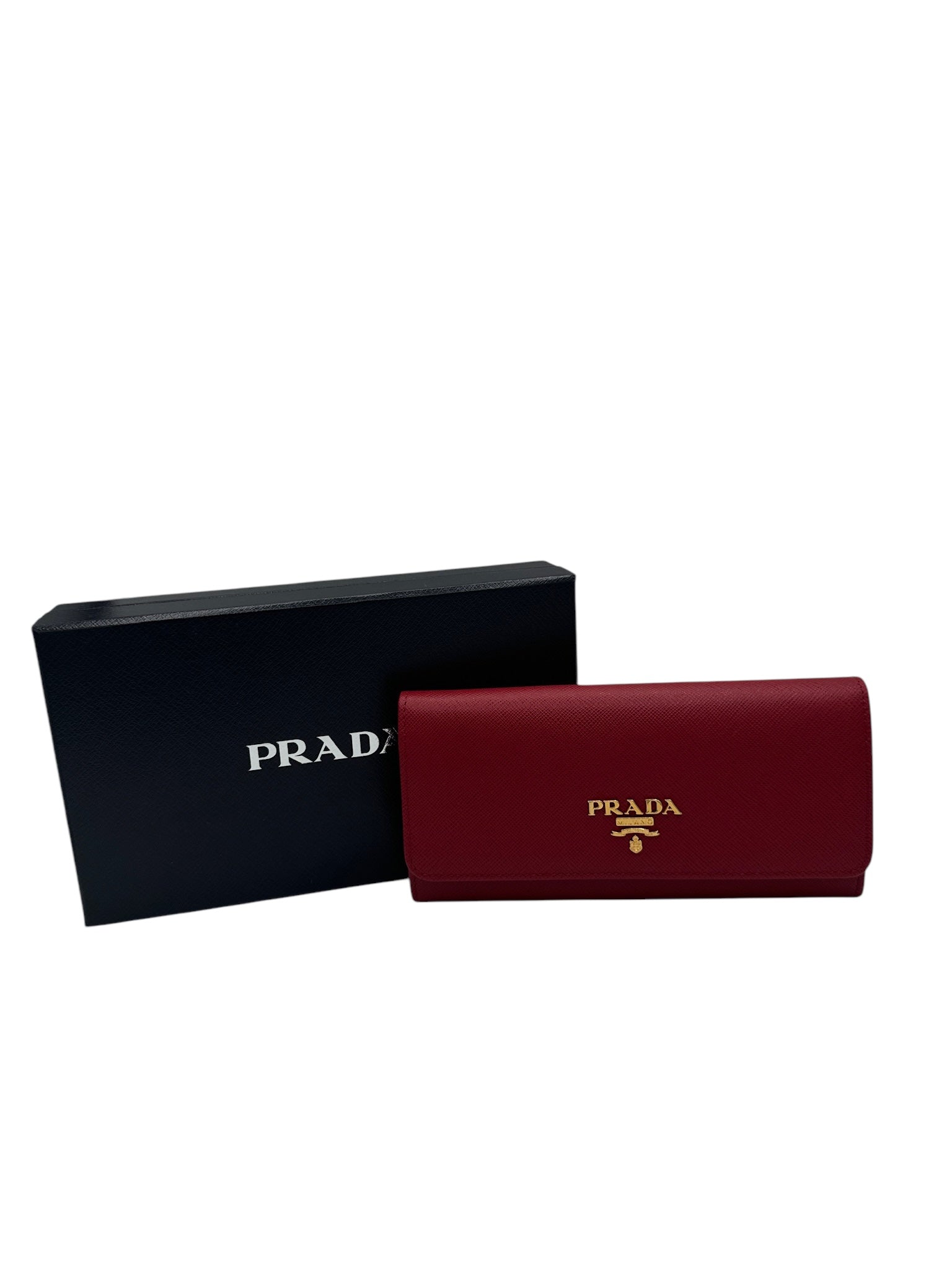 PRE-OWNED Red Saffiano Leather Long Wallet