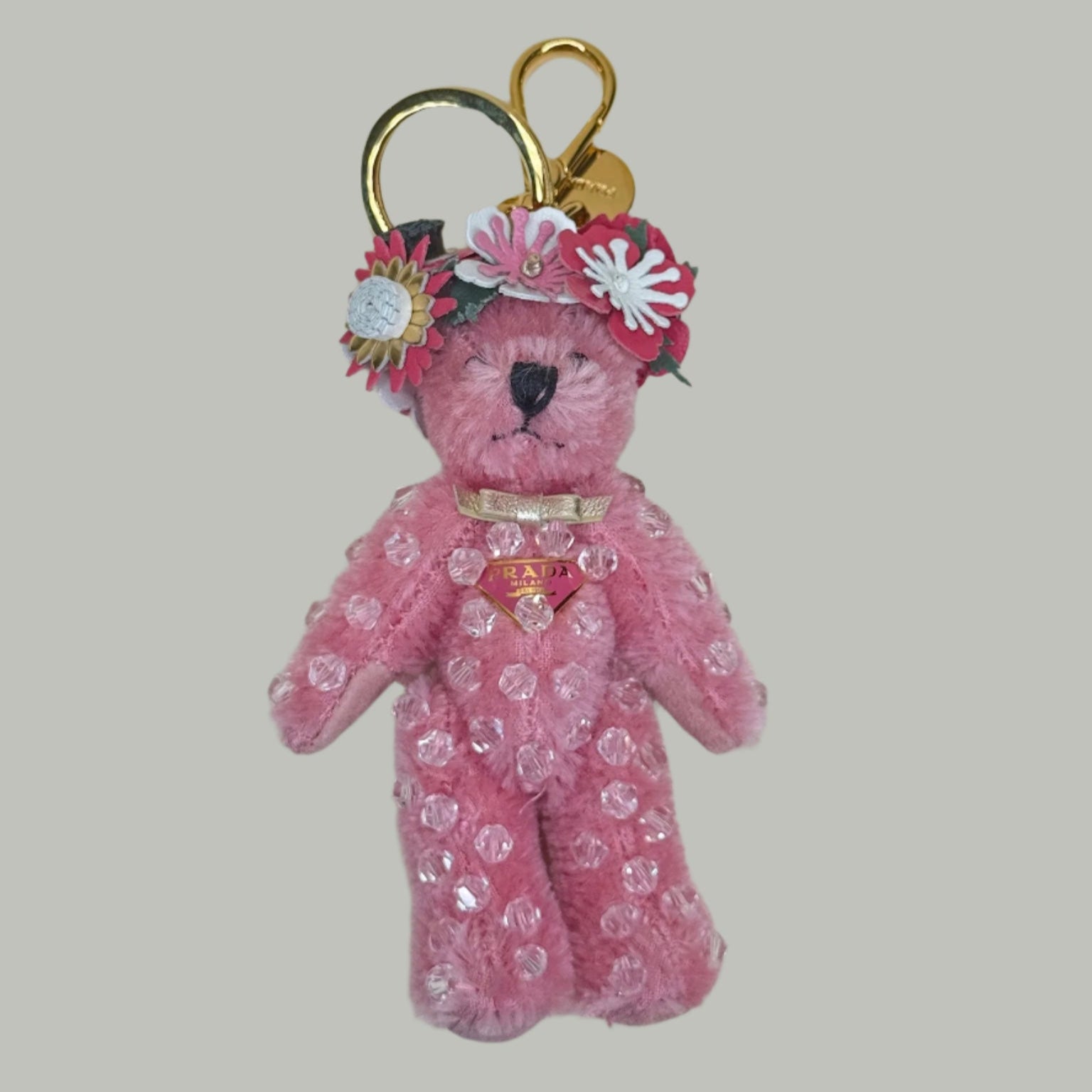 PRE-OWNED Pink Flower Bear Bag Charm