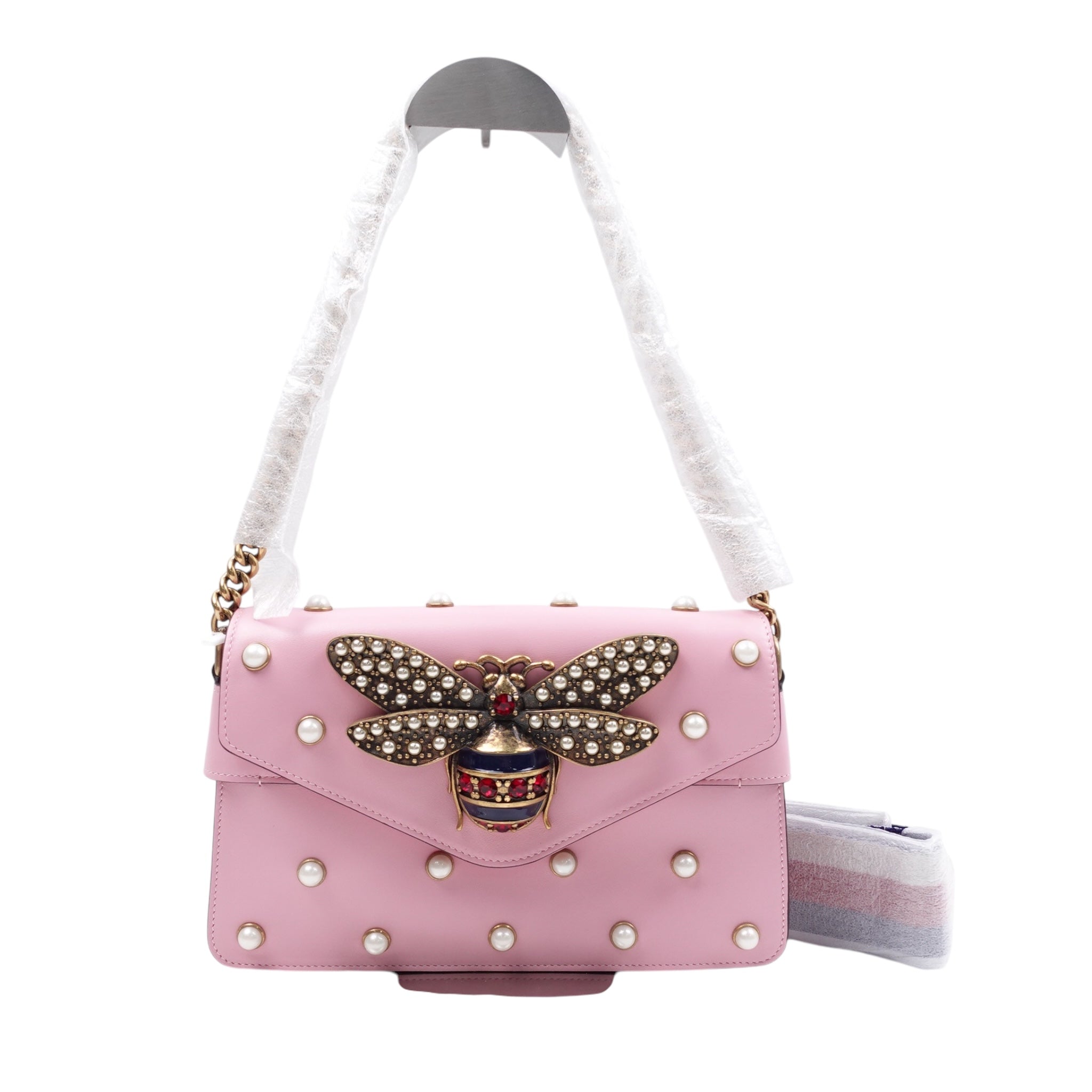 Bolso de hombro Queen Margaret Broadway de cuero rosa mini Pearl de segunda mano