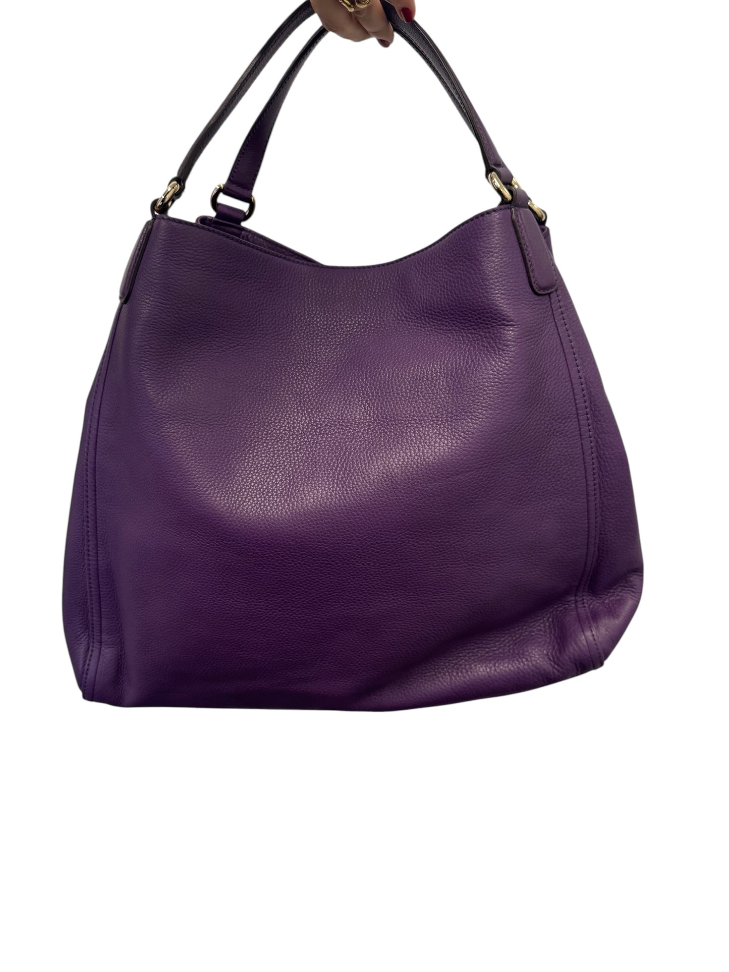 PRE-OWNED GG Purple Pebbled Calfskin Medium Soho Tote