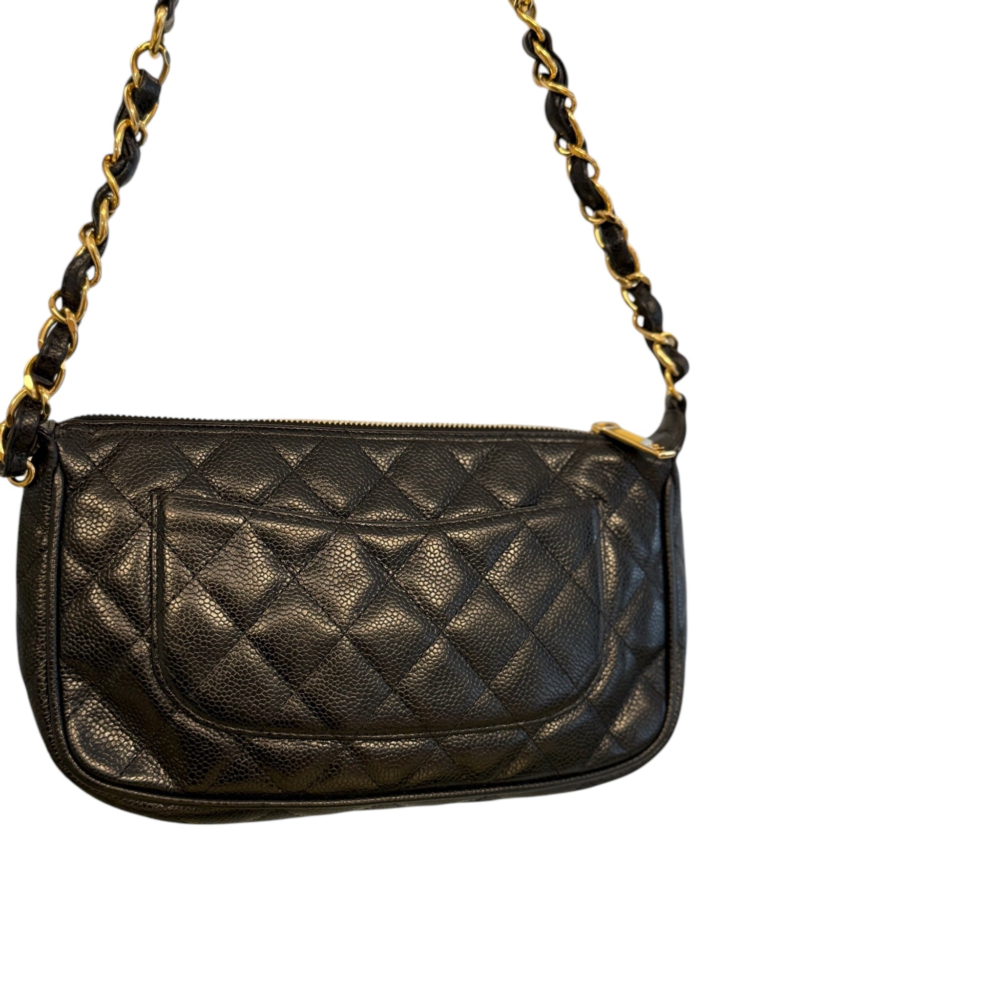 Bolso de hombro atemporal acolchado CC Black Caviar de segunda mano