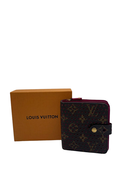 PRE-OWNED LV Brown Fuchsia Monogram Perforated Compact Zipped Wallet