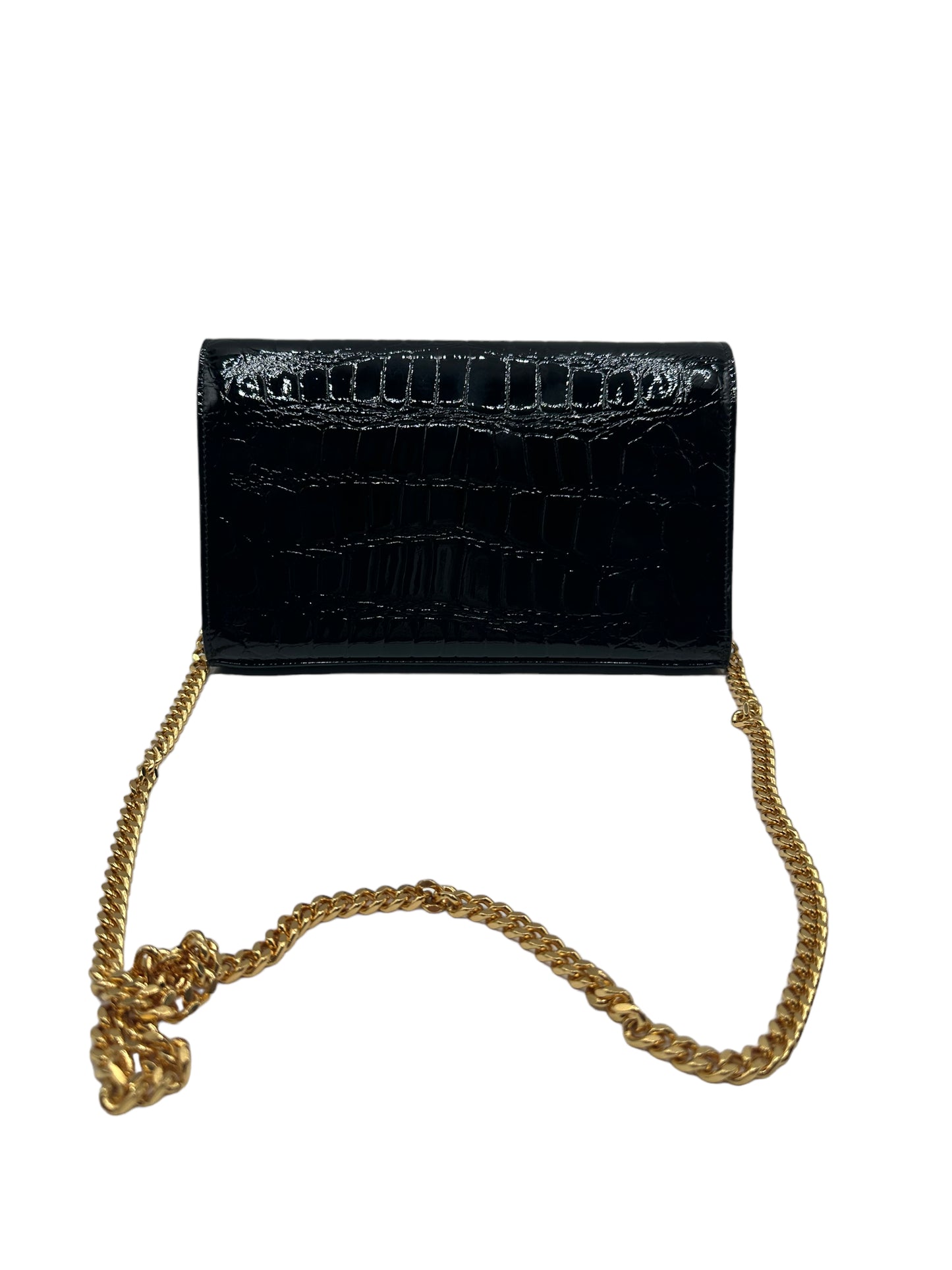 SAINT LAURENT - Monogramme Embossed Croc Chain Wallet