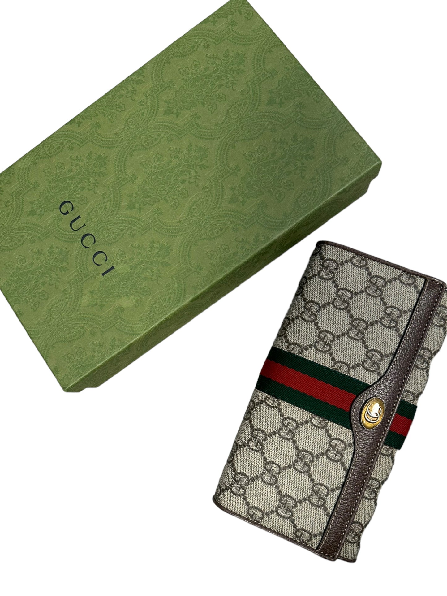 GUCCI- Ebony GG Supreme Canvas Ophidia GG Chain Wallet